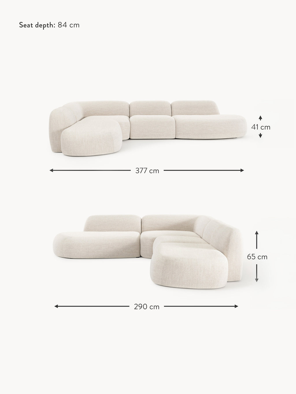 Wolke XL Modular Bouclé Corner Sofa with Chaise Ends