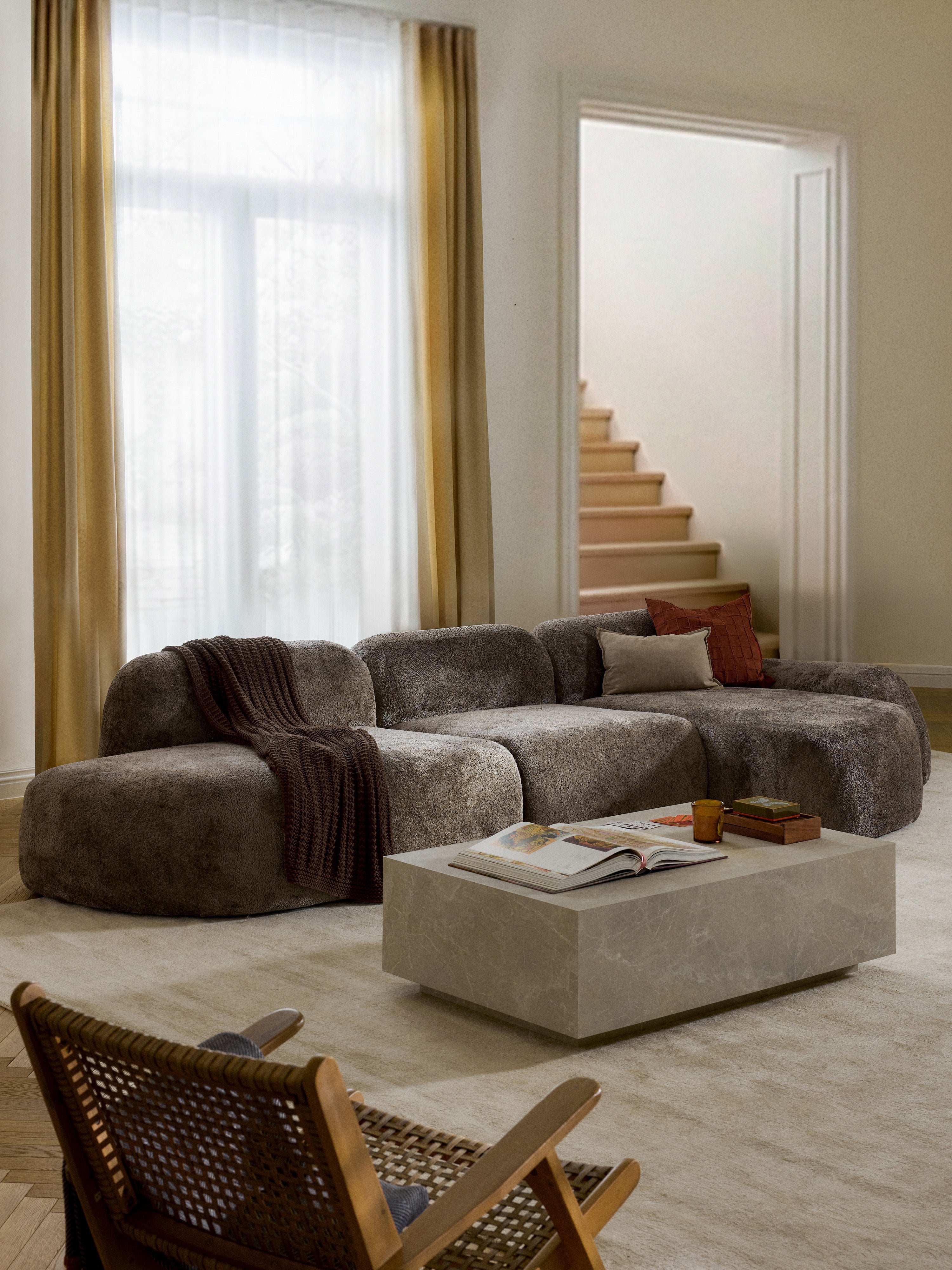 Wolke Modular Teddy Bouclé Corner Sofa (4-seater) with Chaise End