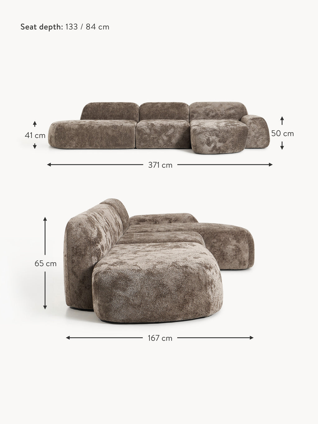 Wolke Modular Teddy Bouclé Corner Sofa (4-seater) with Chaise End