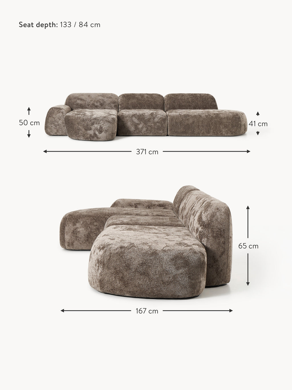Wolke Modular Teddy Bouclé Corner Sofa (4-seater) with Chaise End