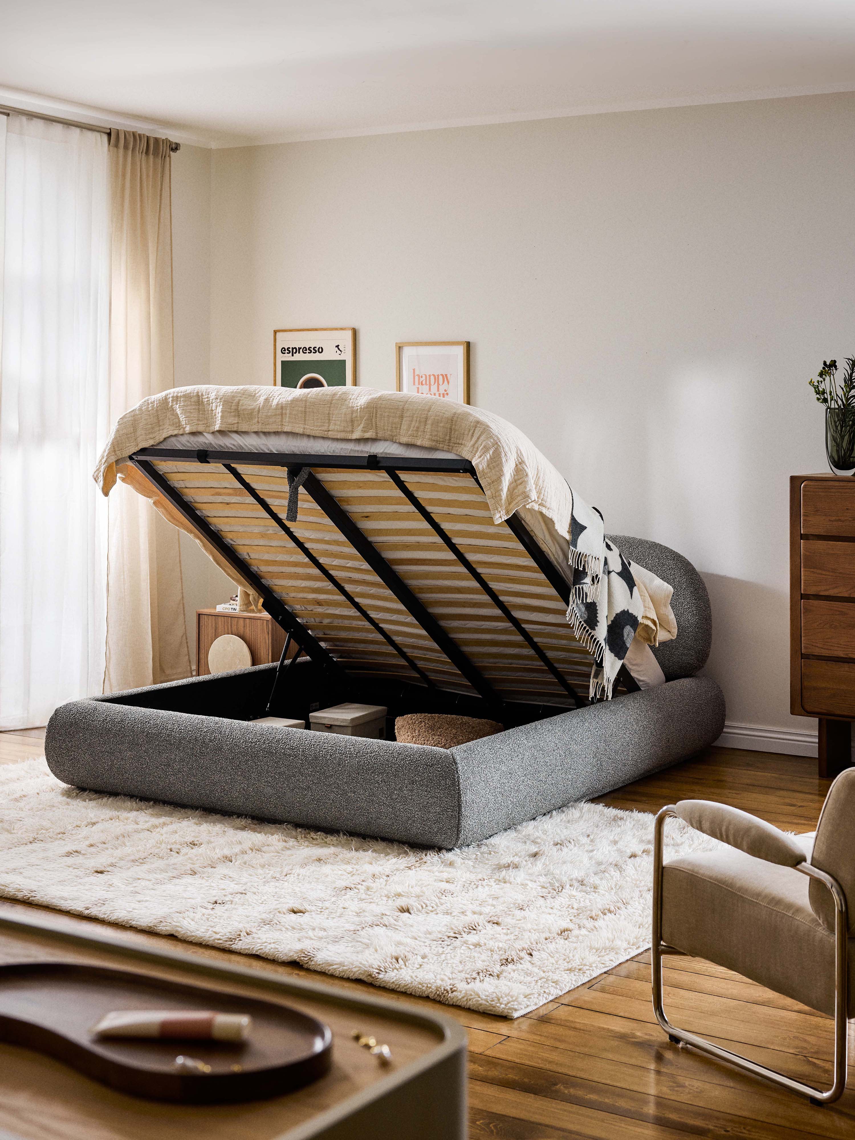 Alba Upholstered Bouclé Bed with Storage