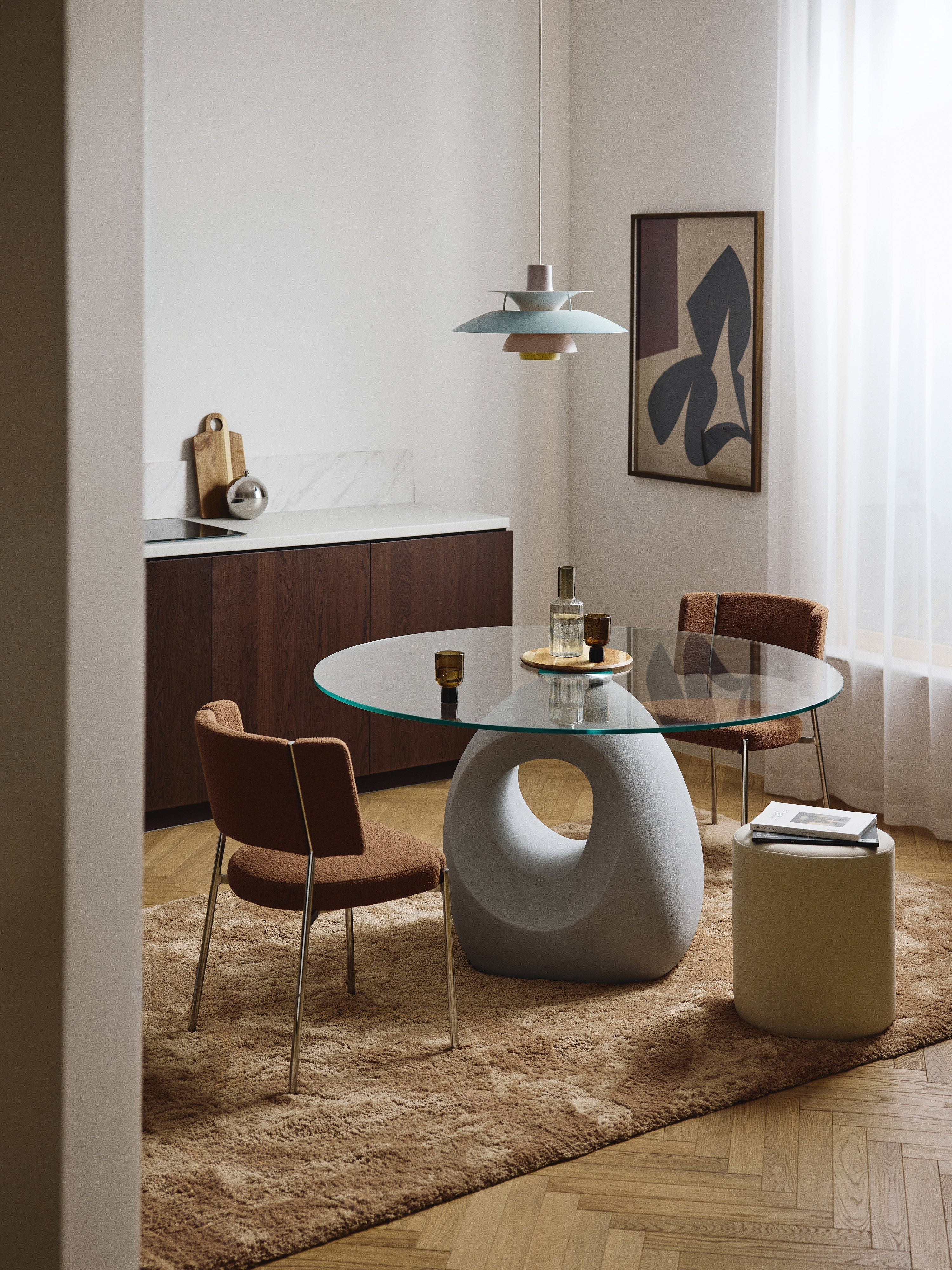 Linus Round Dining Table with Glass Top, in various sizes