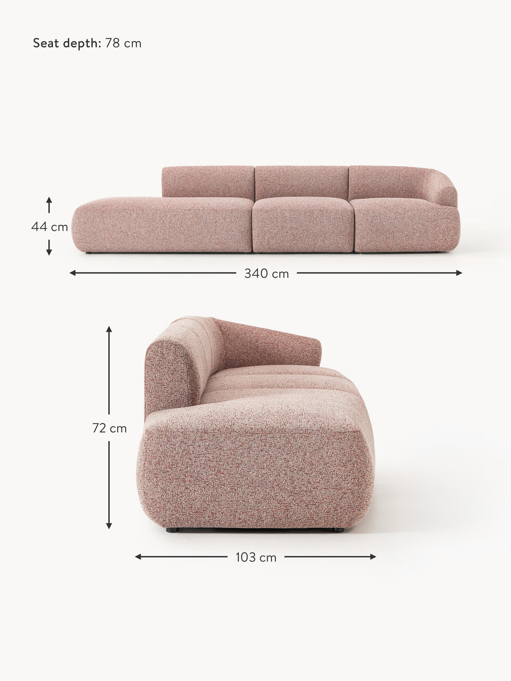 Sofia Modular Bouclé Chaise (4-seater)