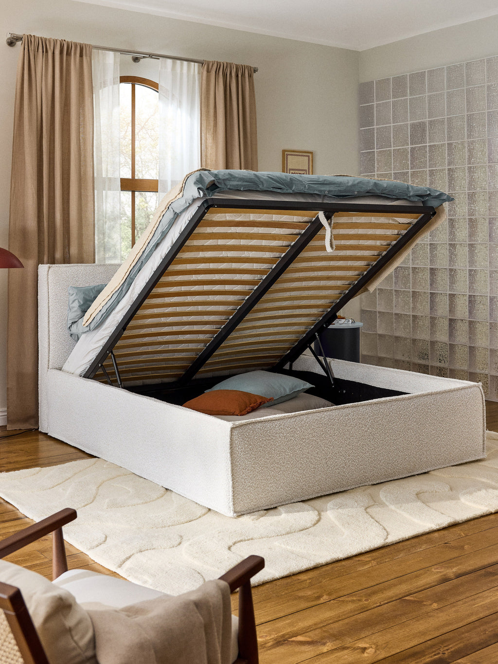 Dream Upholstered Bouclé Bed with Storage