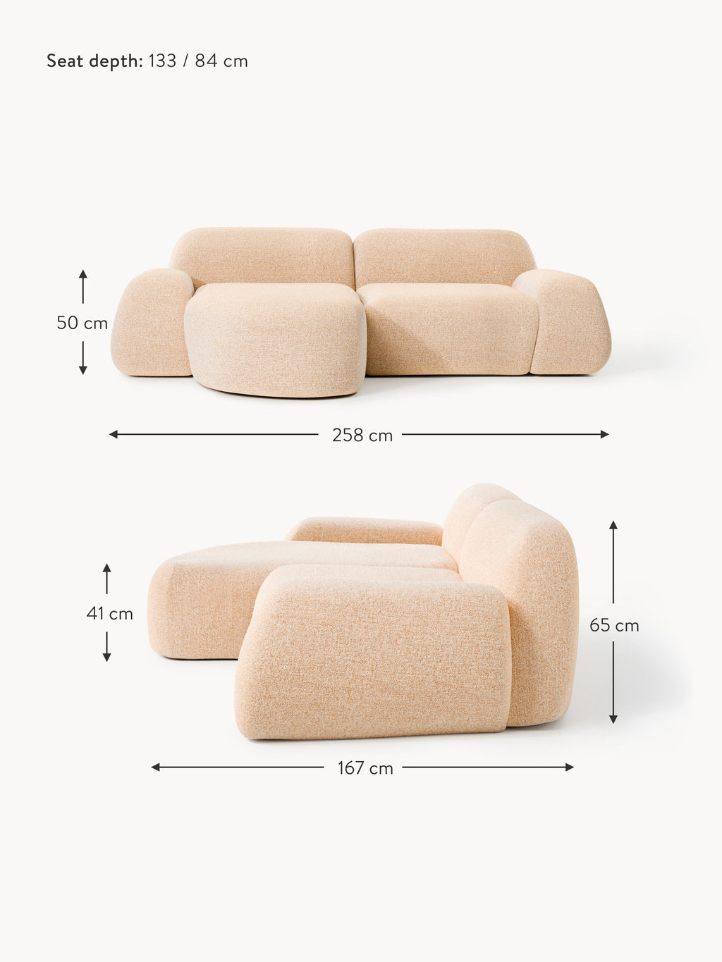 Wolke Modular Bouclé Corner Sofa (3-seater)