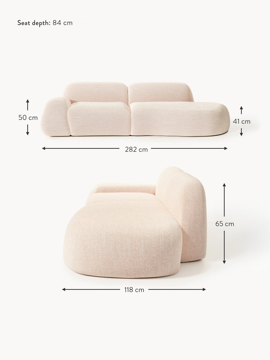 Wolke Modular Bouclé Chaise (3-seater)