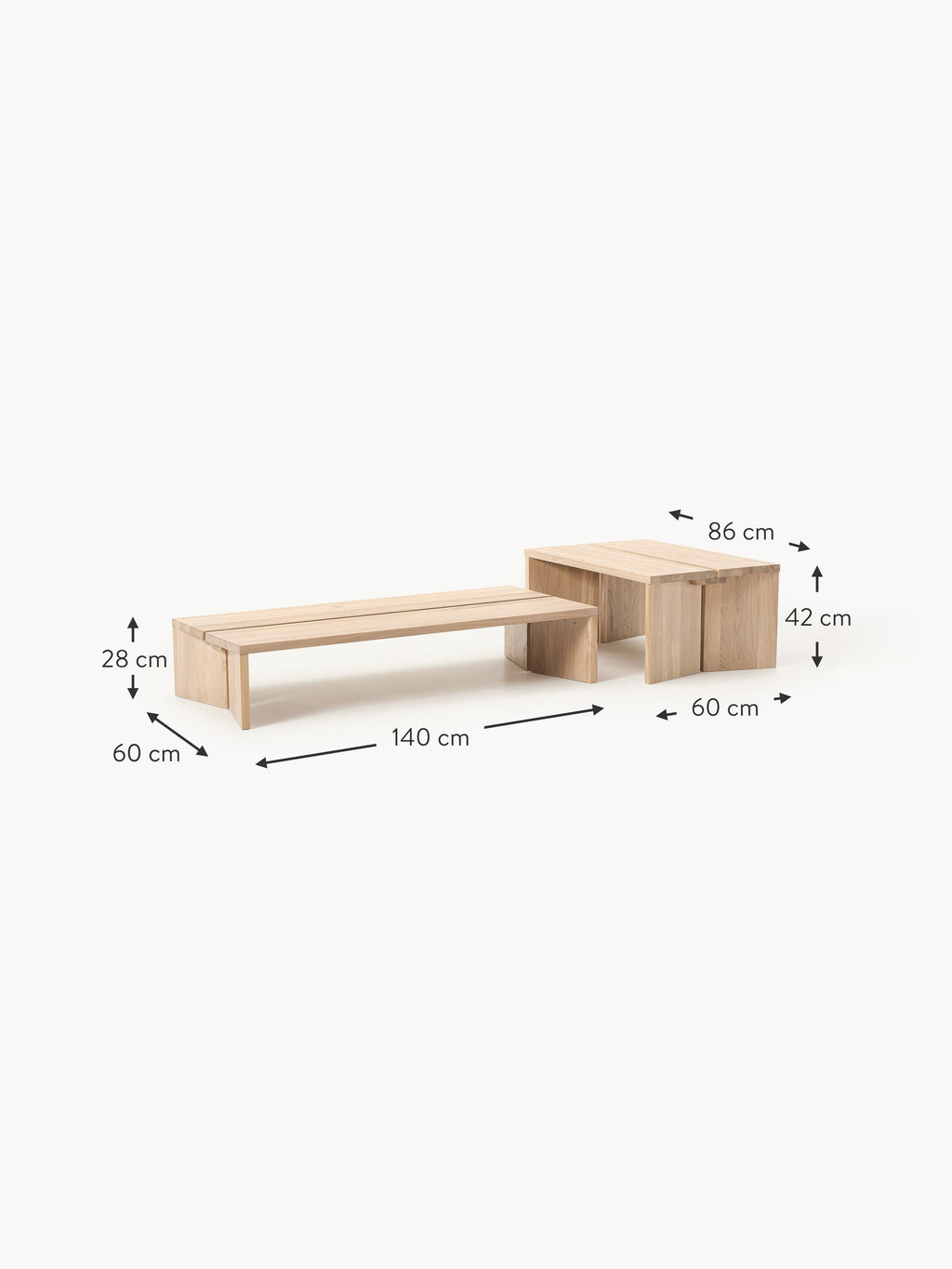 Amad Oak Wood Coffee Tables, Set of 2