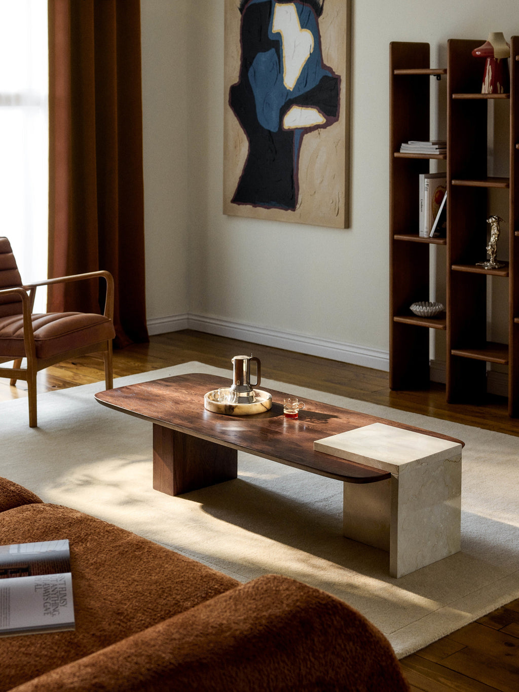 Naida Oak Wood and Marble Coffee Table