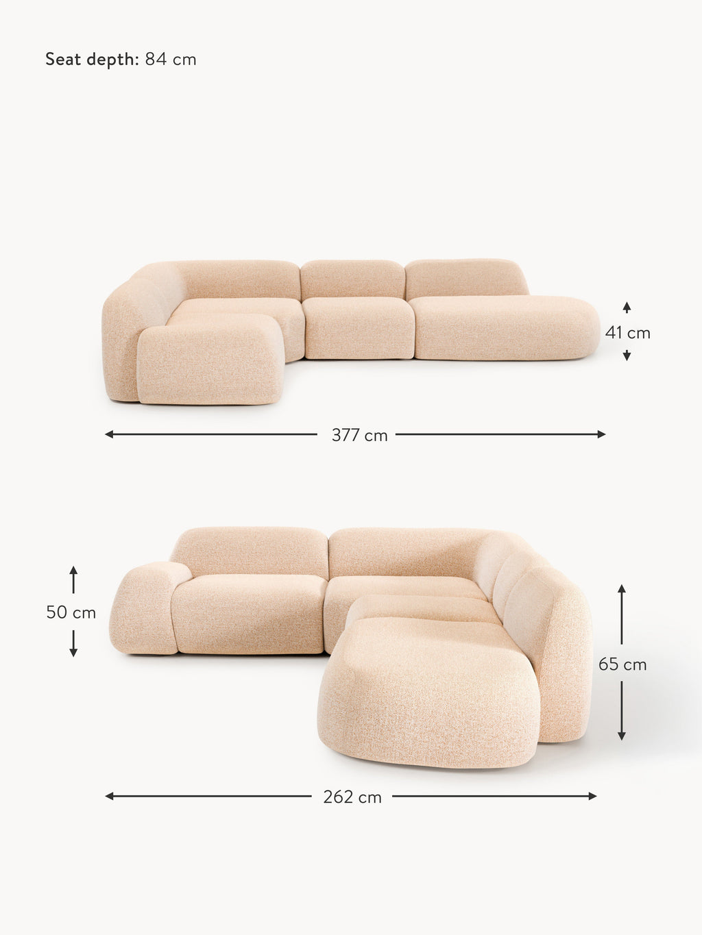 Wolke XL Modular Bouclé Corner Sofa with Chaise End