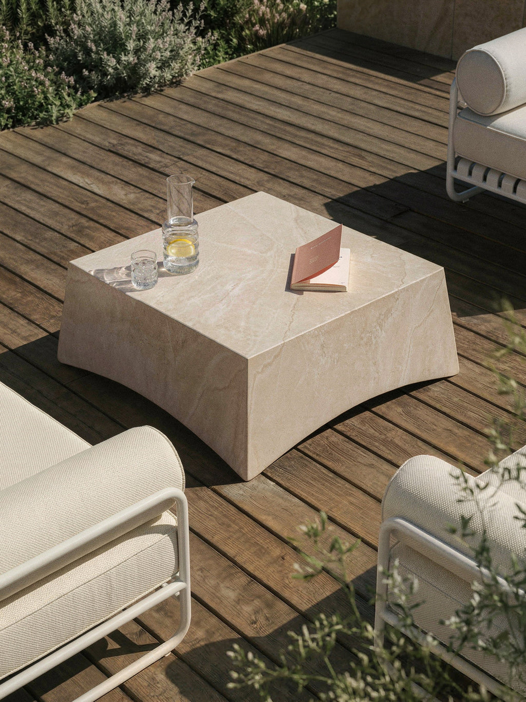 Mohi In- & Outdoor Coffee Table with Travertine Effect , W 80 cm