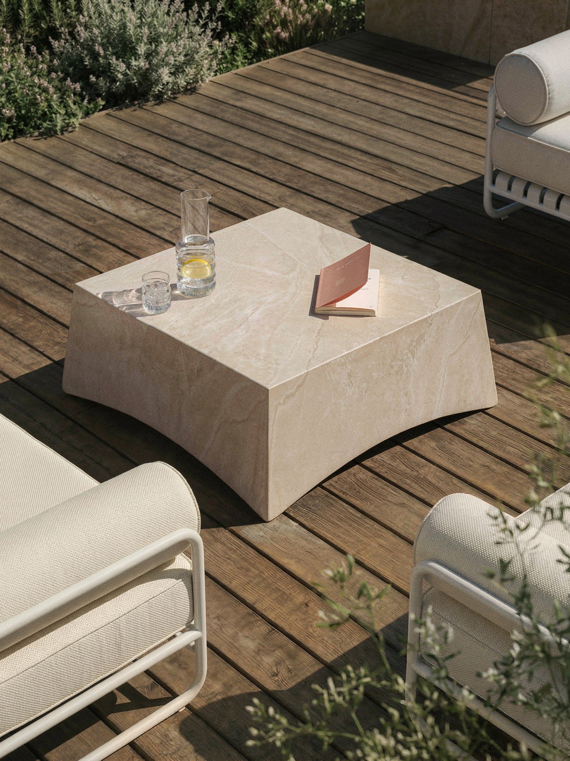 Mohi In- & Outdoor Coffee Table with Travertine Effect , W 80 cm