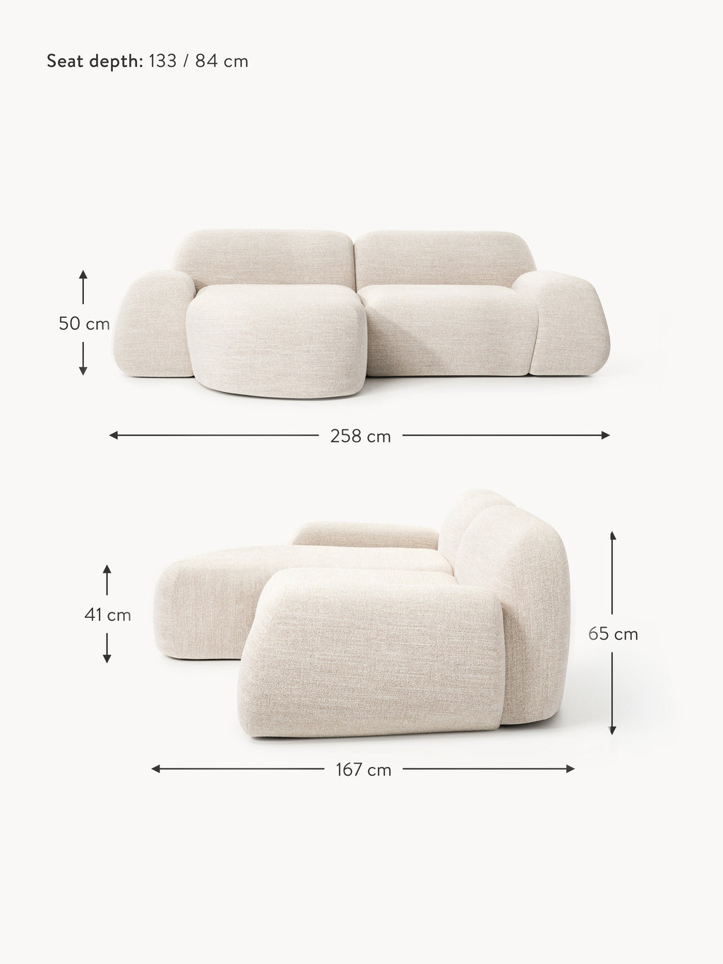 Wolke Modular Bouclé Corner Sofa (3-seater)