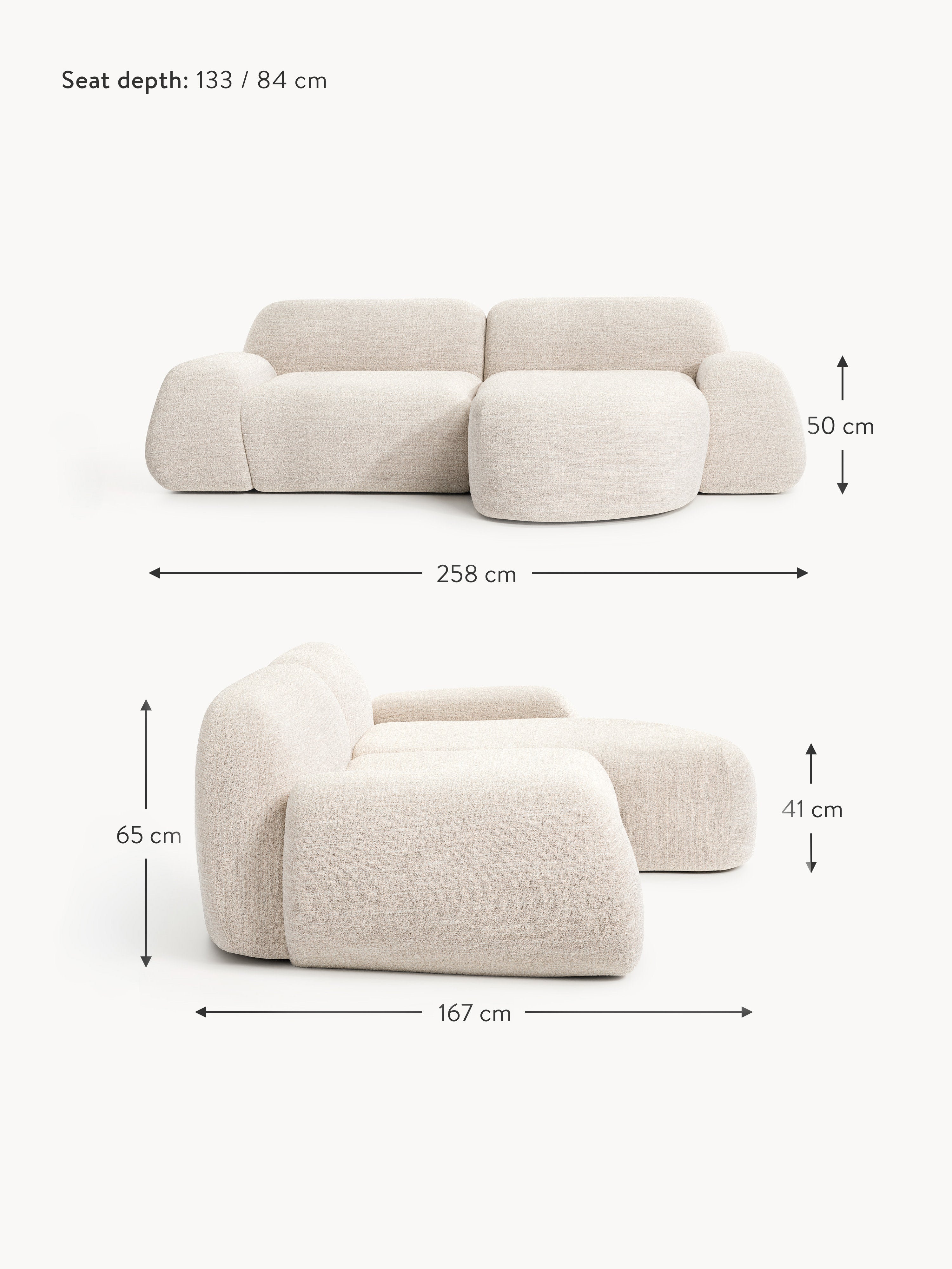 Wolke Modular Bouclé Corner Sofa (3-seater)