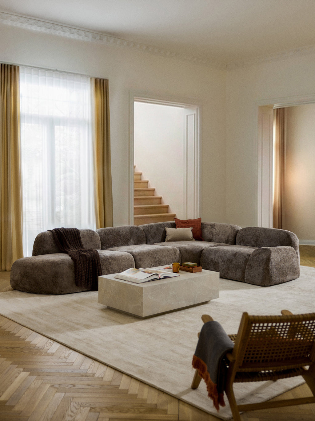 Wolke XL Modular Teddy Bouclé Corner Sofa with Chaise End