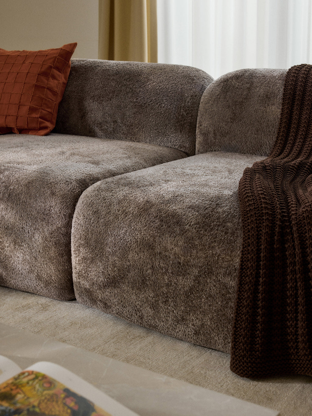 Wolke XL Modular Teddy Bouclé Corner Sofa with Chaise End
