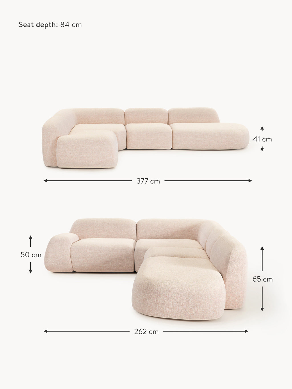 Wolke XL Modular Bouclé Corner Sofa with Chaise End
