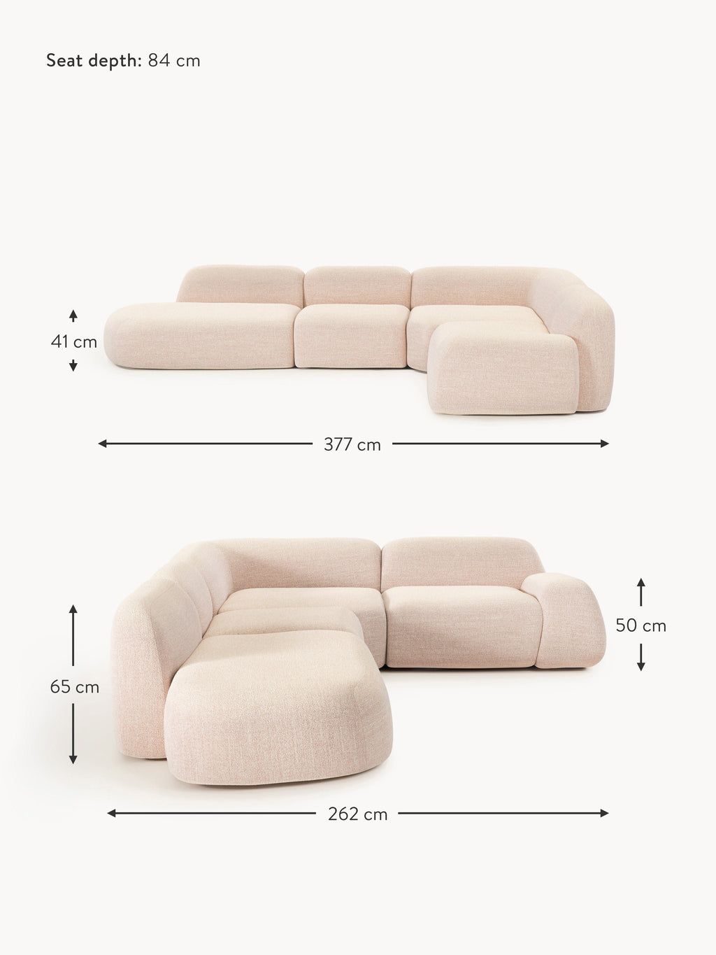 Wolke XL Modular Bouclé Corner Sofa with Chaise End