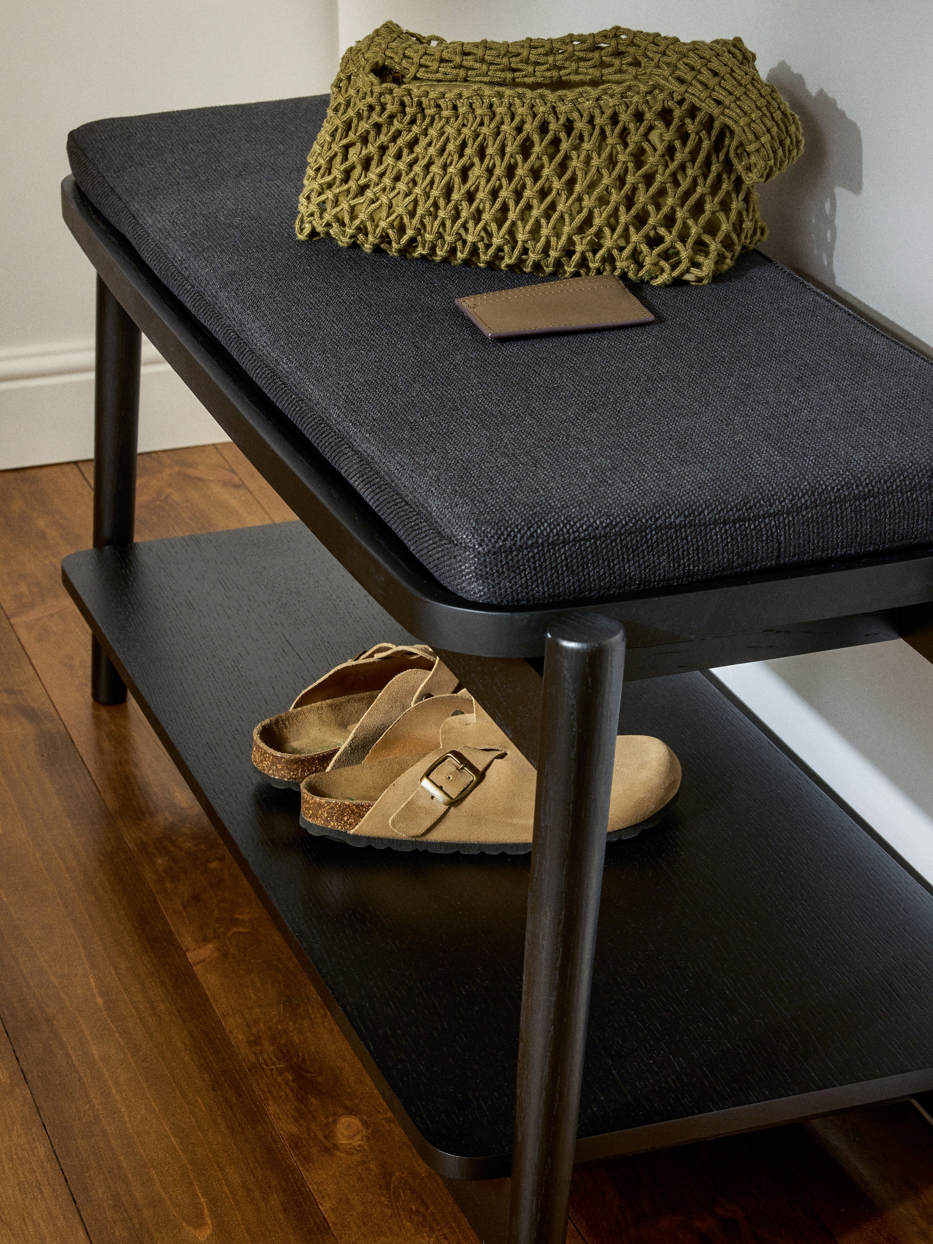 Libby Upholstered Wooden Bench with Shoe Rack