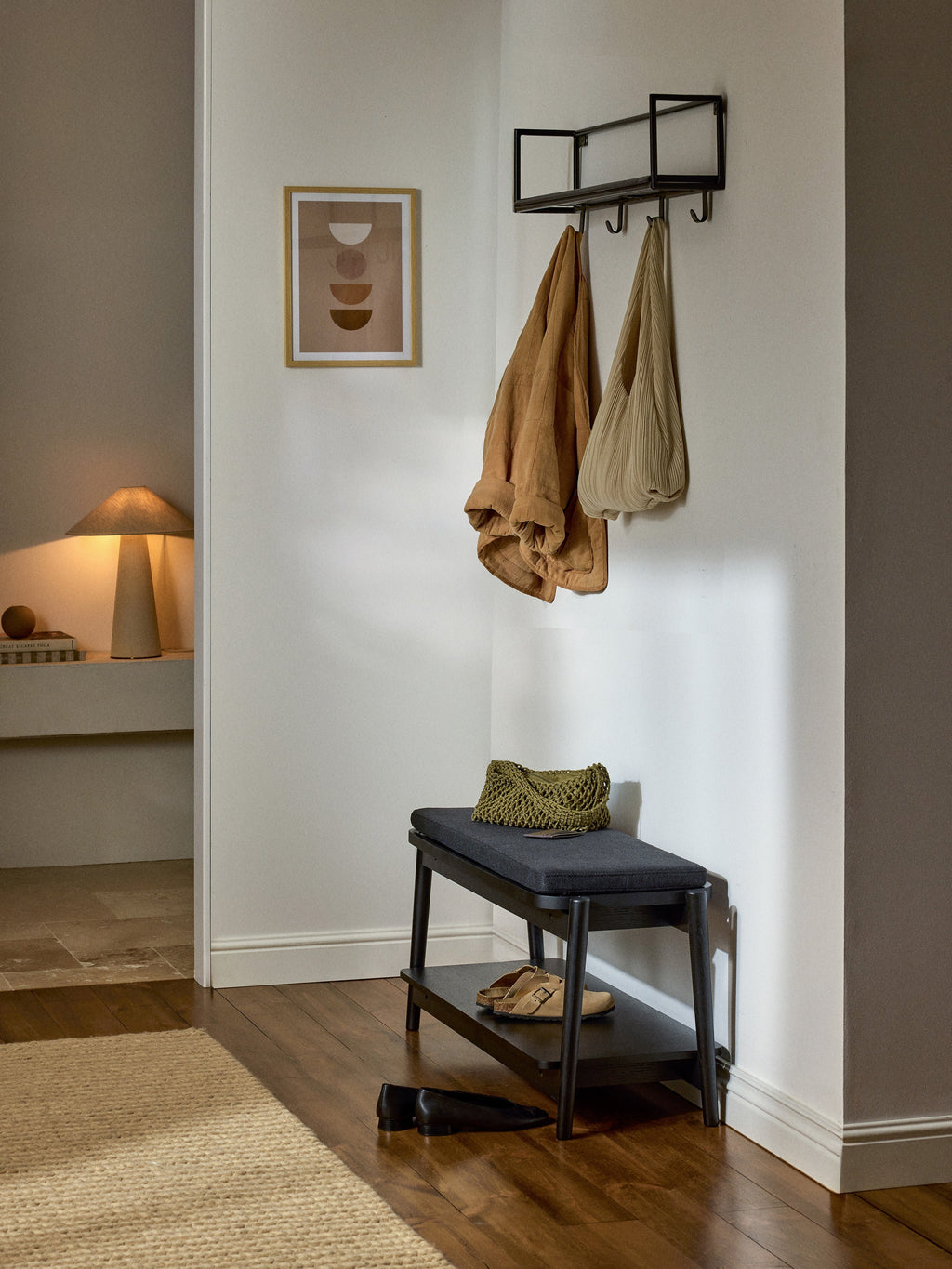 Libby Upholstered Wooden Bench with Shoe Rack