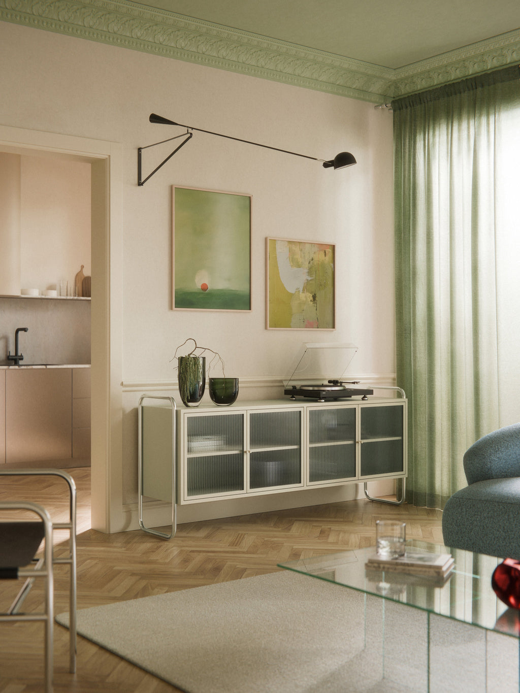 Robyn Metal Sideboard with Glass Front