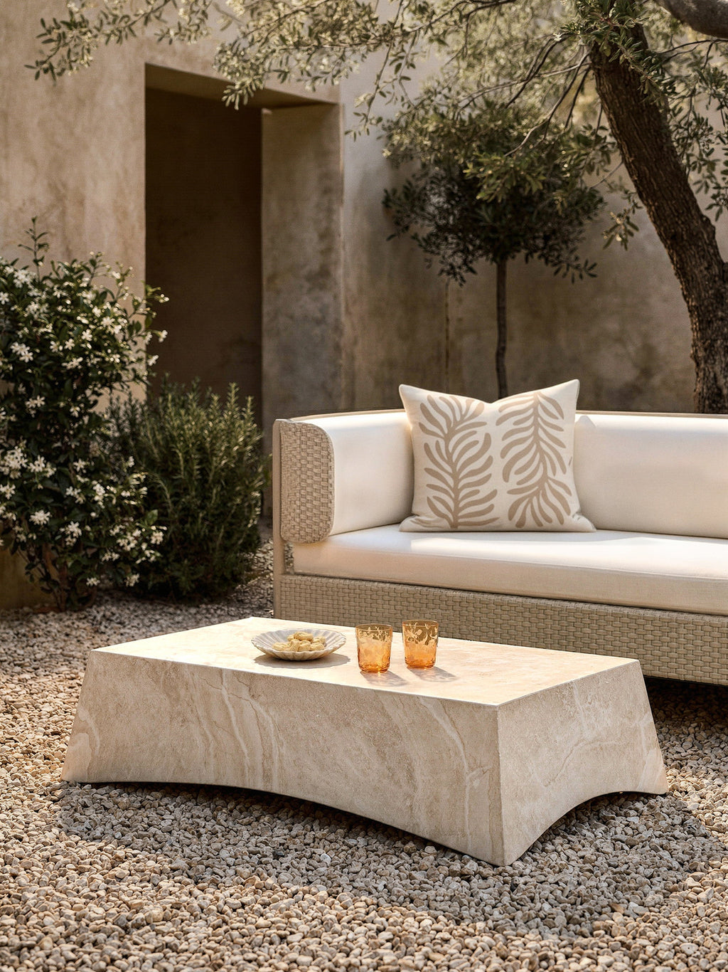 Mohi In- & Outdoor Coffee Table with Travertine Effect, W 120 cm