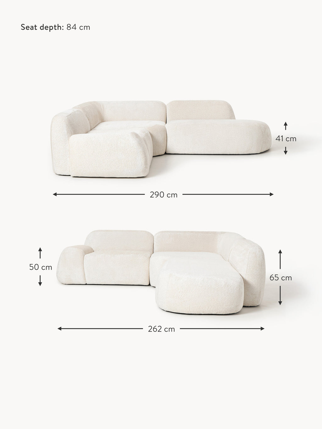Wolke Modular Teddy Bouclé Corner Sofa (4-seater) with Chaise End