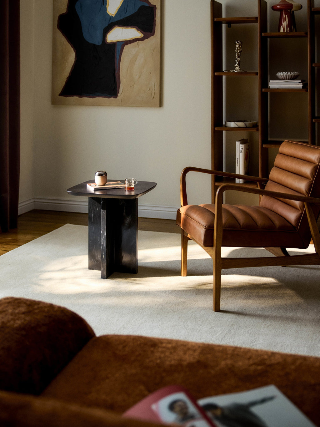 Naida Oak Wood and Marble Side Table