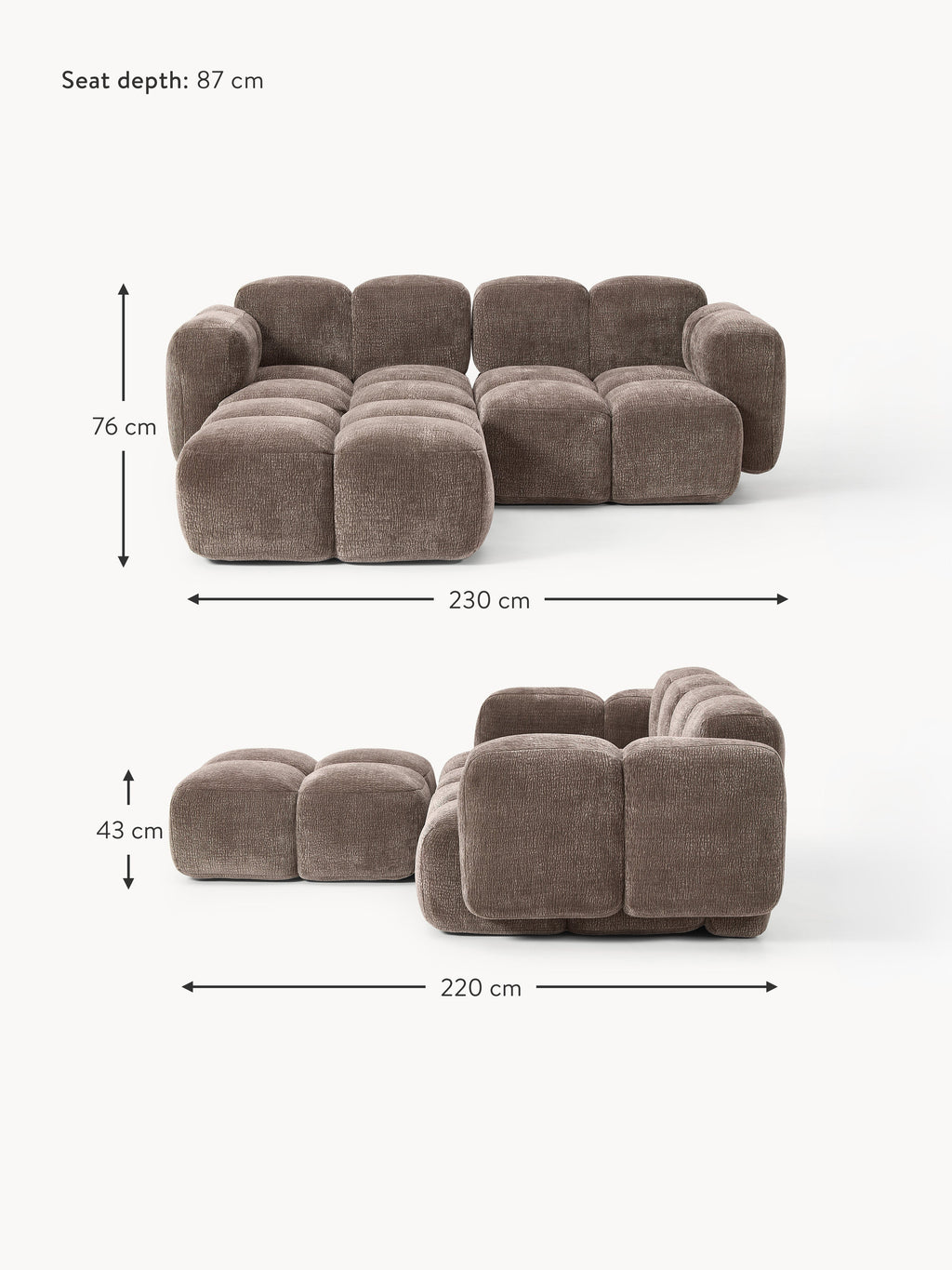 Tayla Modular Sofa (2-seater) with Ottoman (left/right)