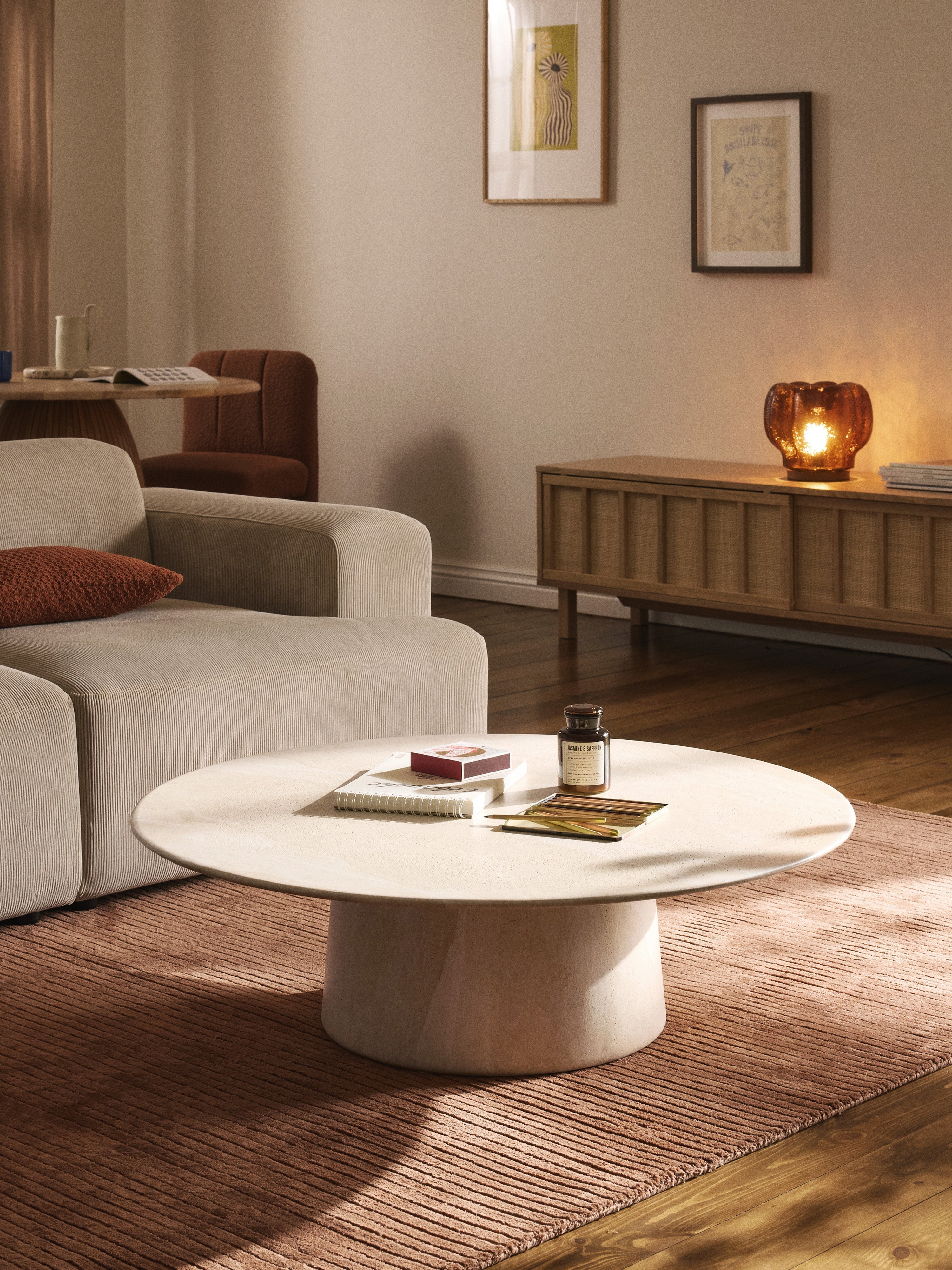 Jael XL Travertine Effect Round Coffee Table