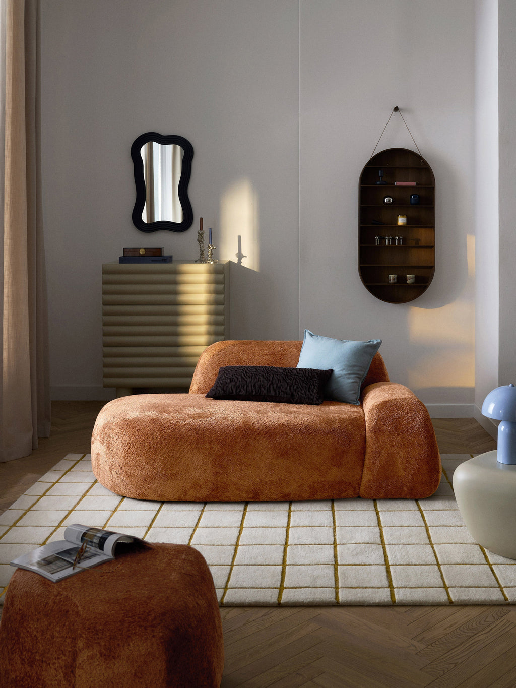 Wolke Teddy Bouclé Sofa (2-seater) with Chaise End