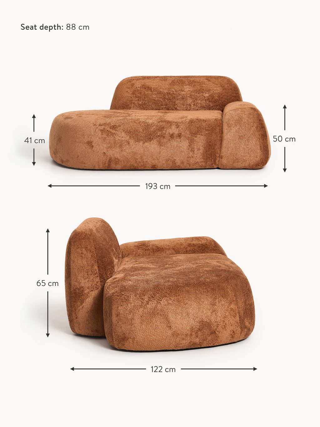 Wolke Teddy Bouclé Sofa (2-seater) with Chaise End