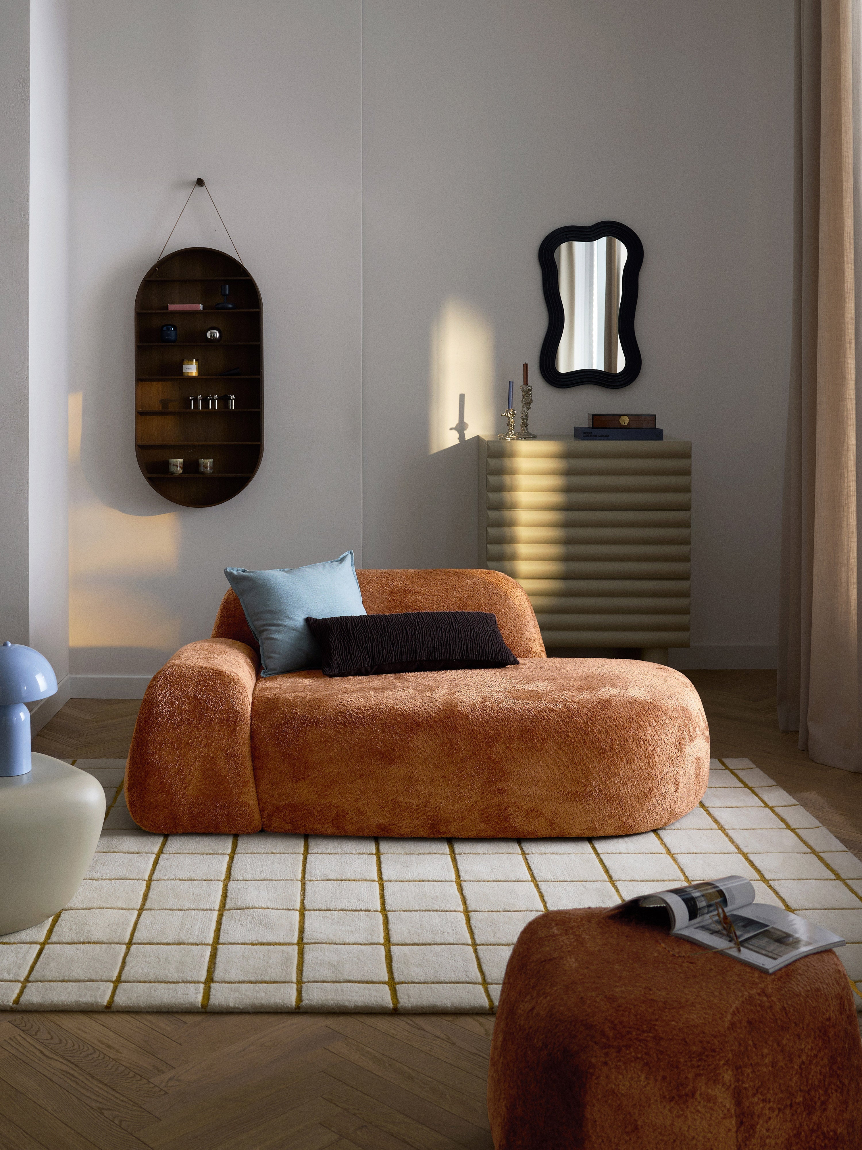 Wolke Teddy Bouclé Sofa (2-seater) with Chaise End