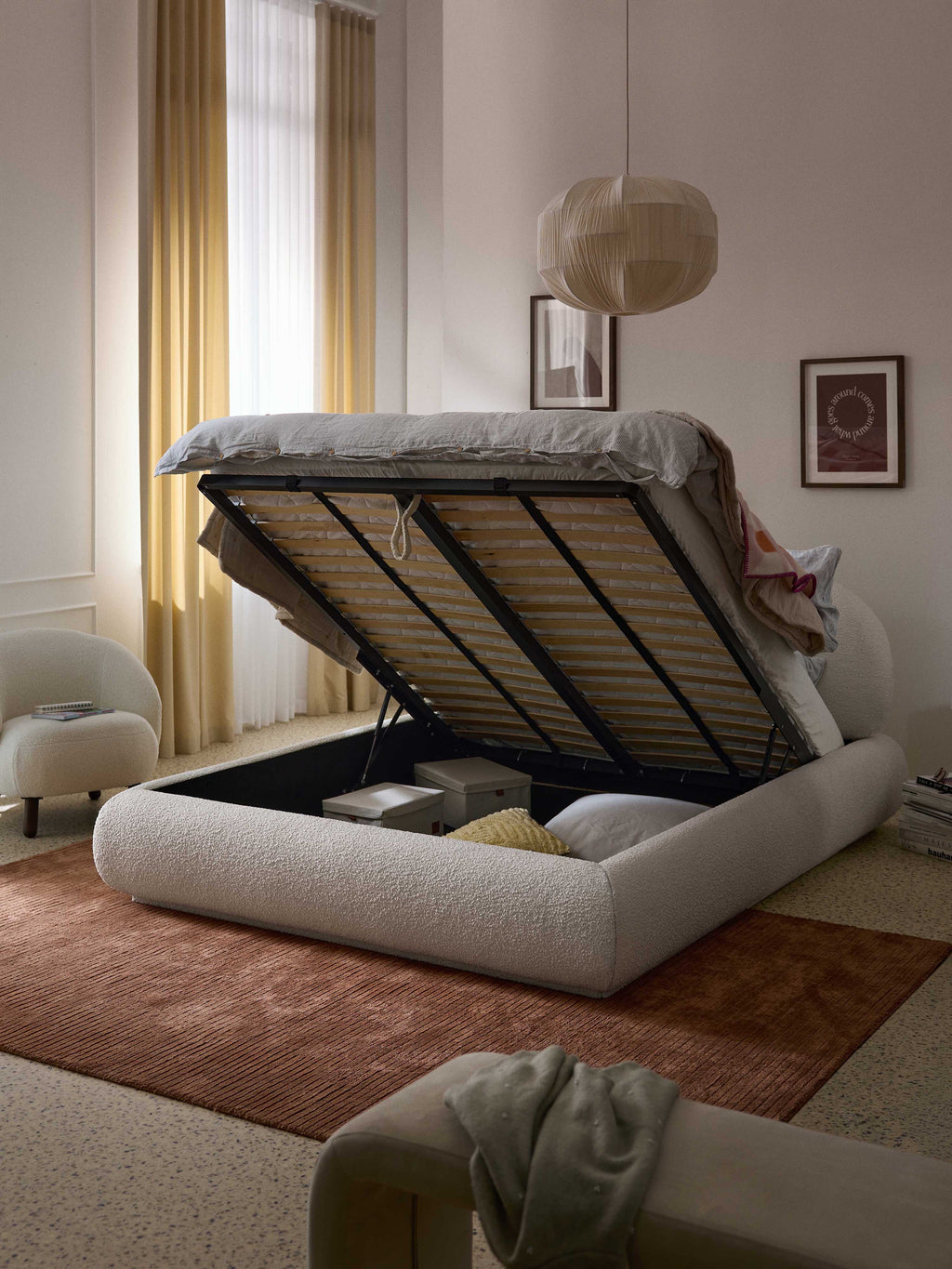 Alba Upholstered Bouclé Bed with Storage