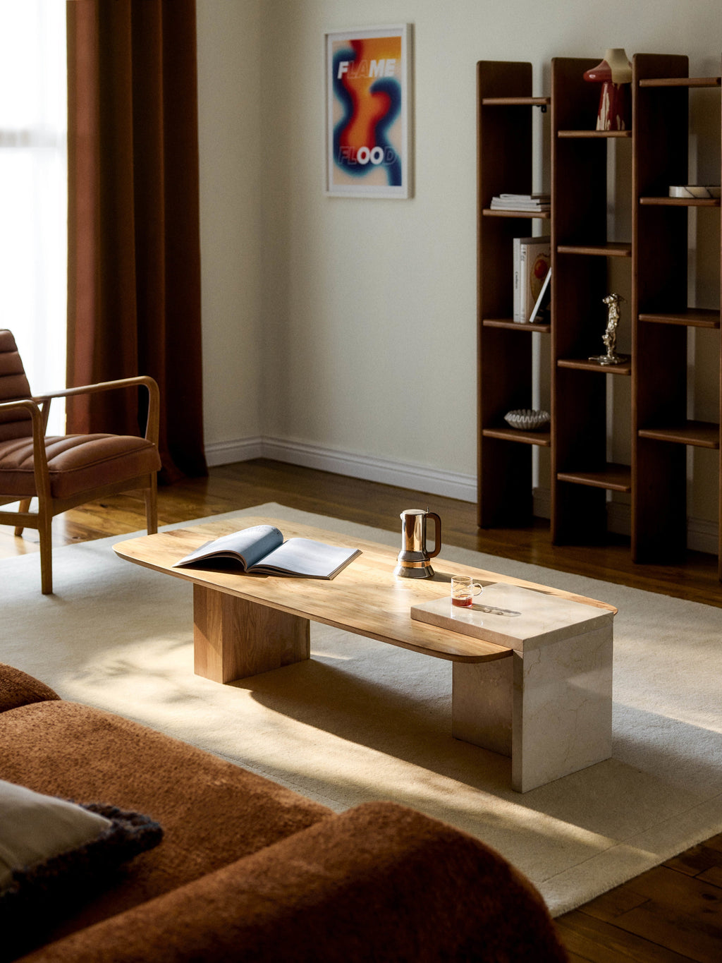 Naida Oak Wood and Marble Coffee Table