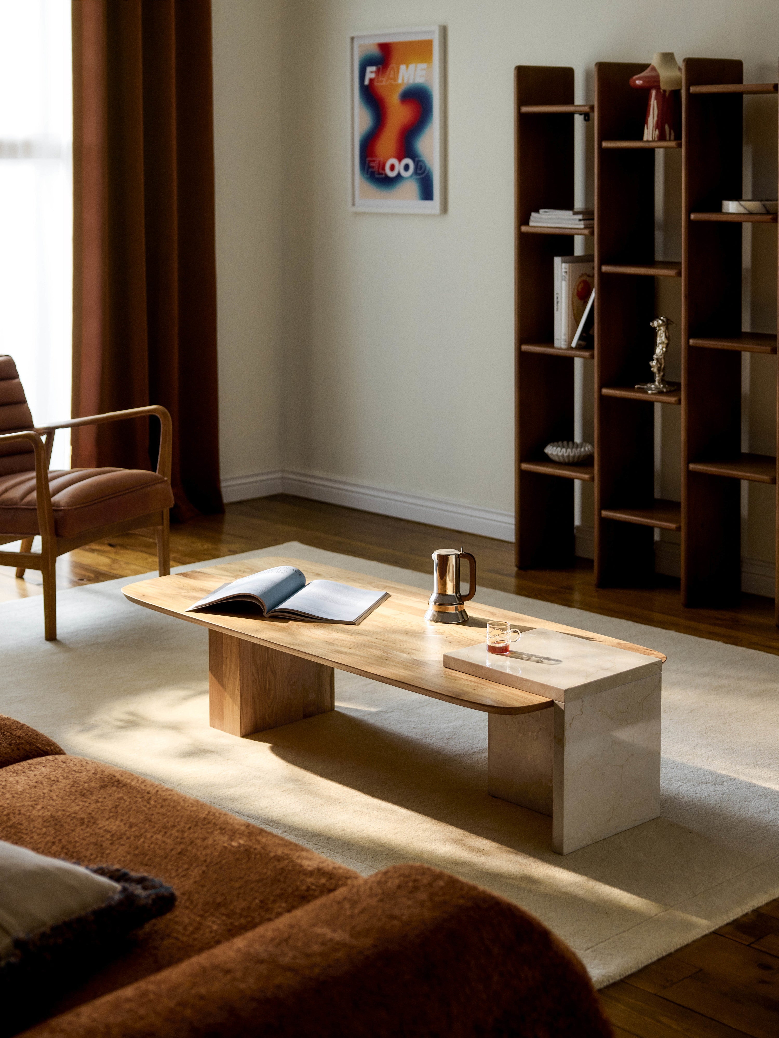 Naida Oak Wood and Marble Coffee Table
