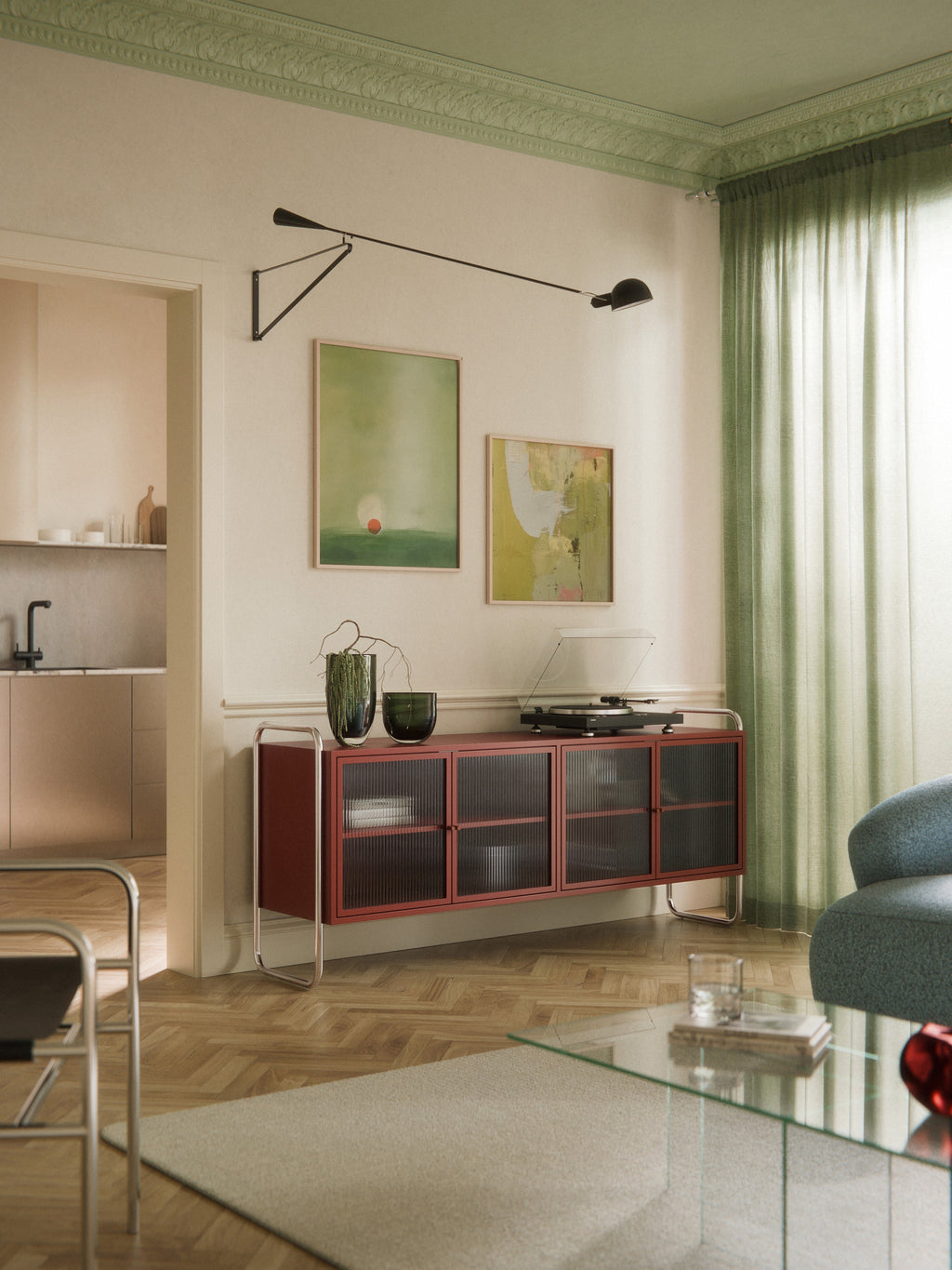 Robyn Metal Sideboard with Glass Front