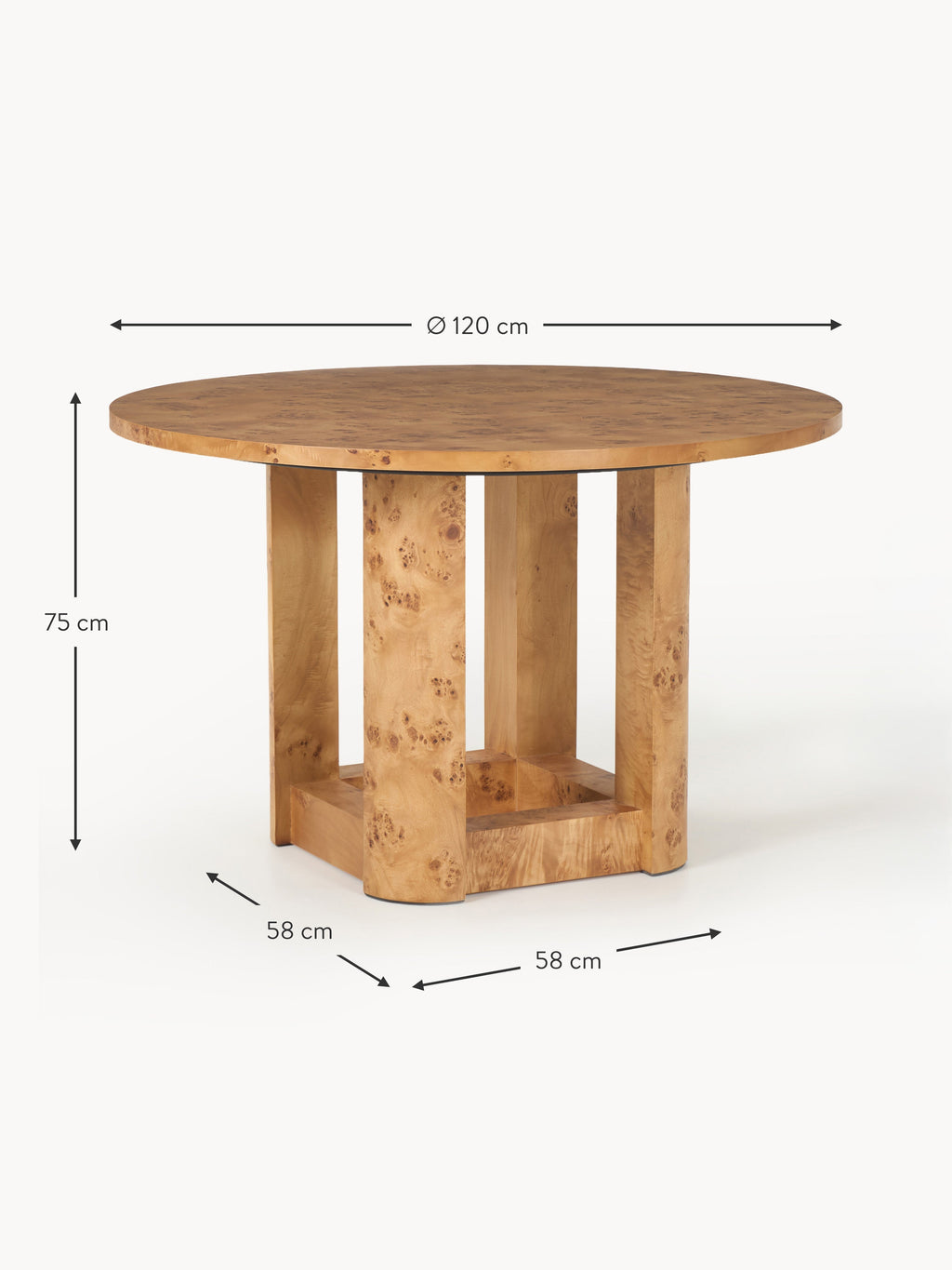 Edward Round Wooden Dining Table, in various sizes