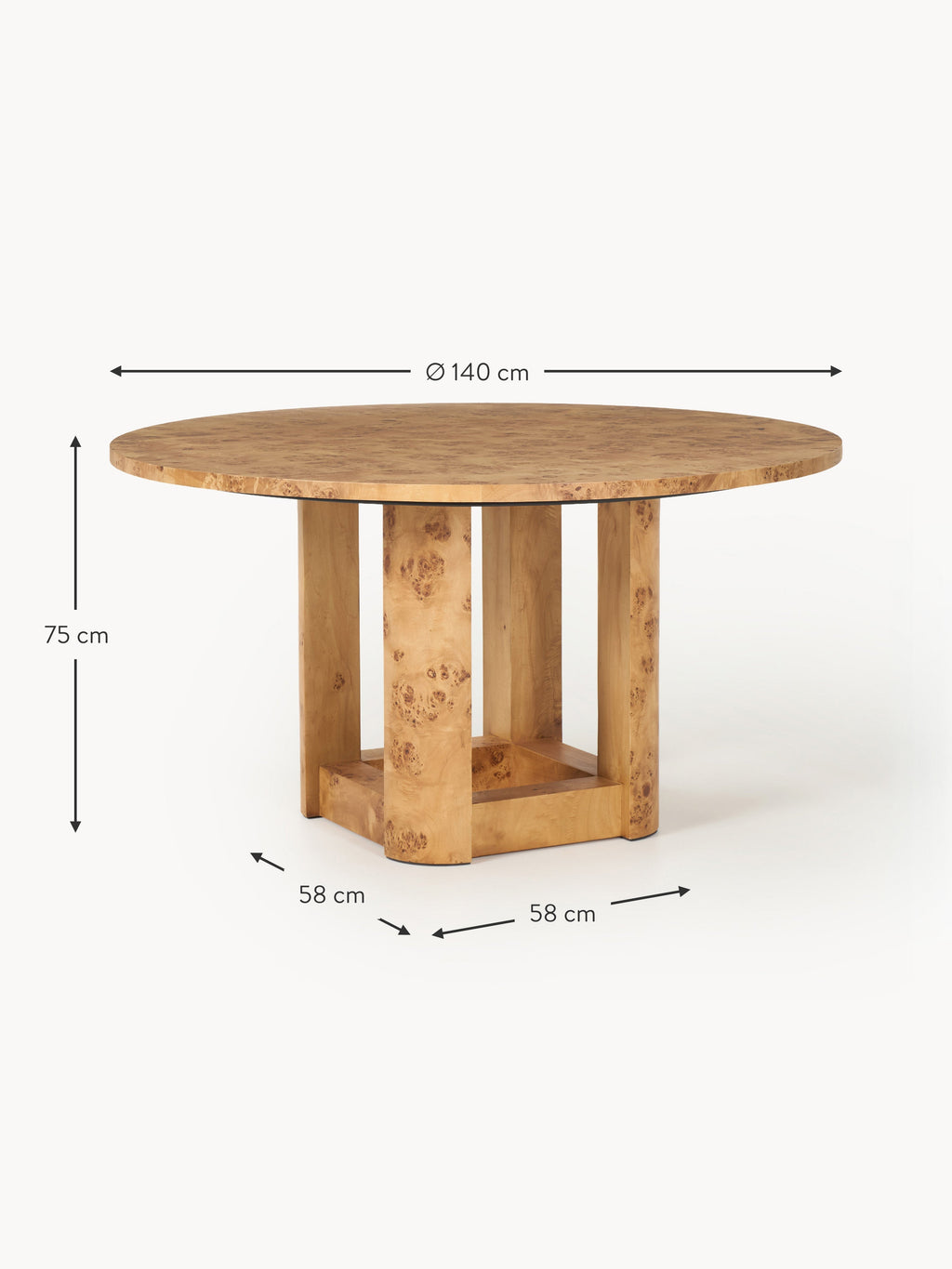 Edward Round Wooden Dining Table, in various sizes