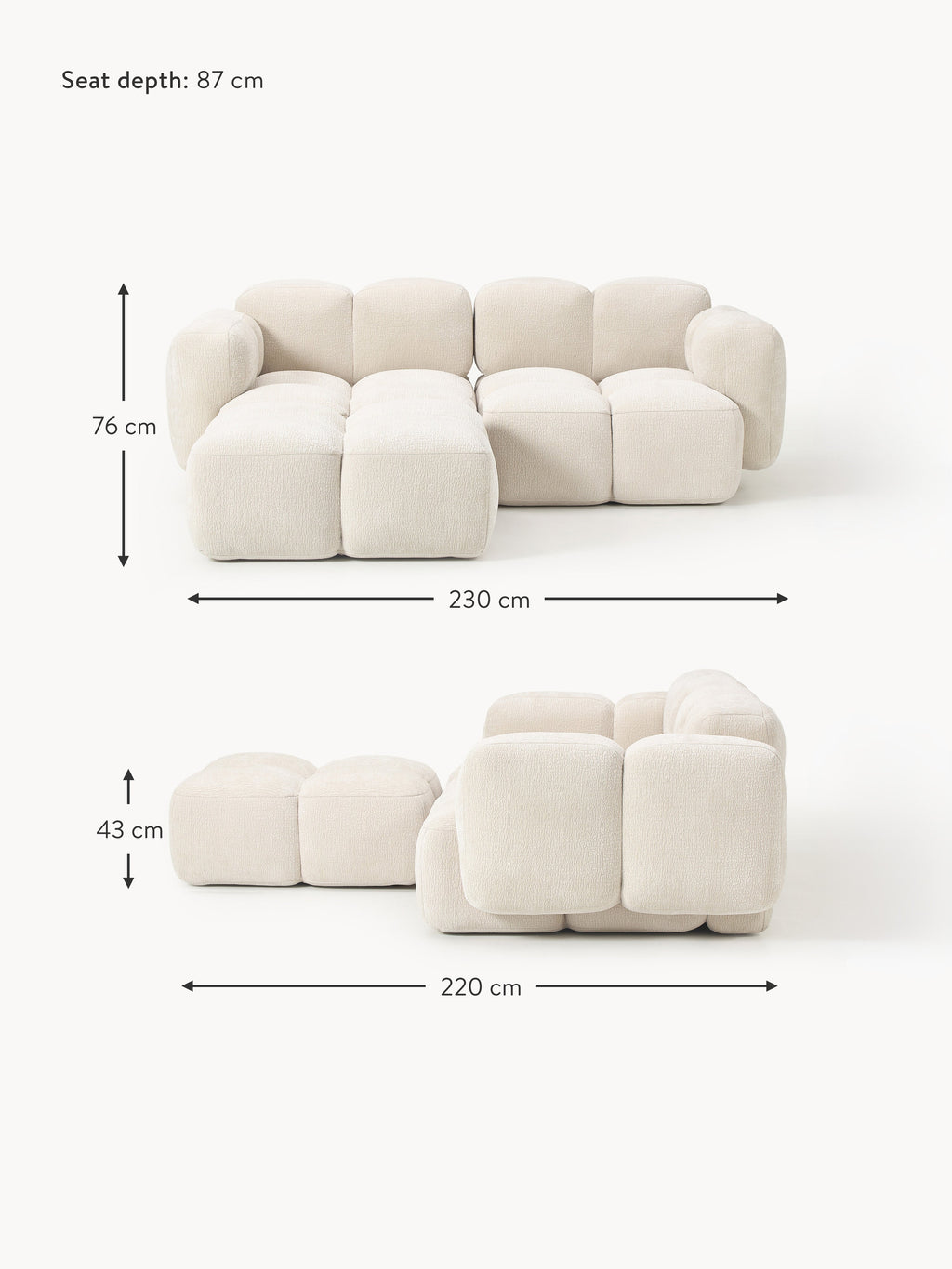 Tayla Modular Sofa (2-seater) with Ottoman (left/right)