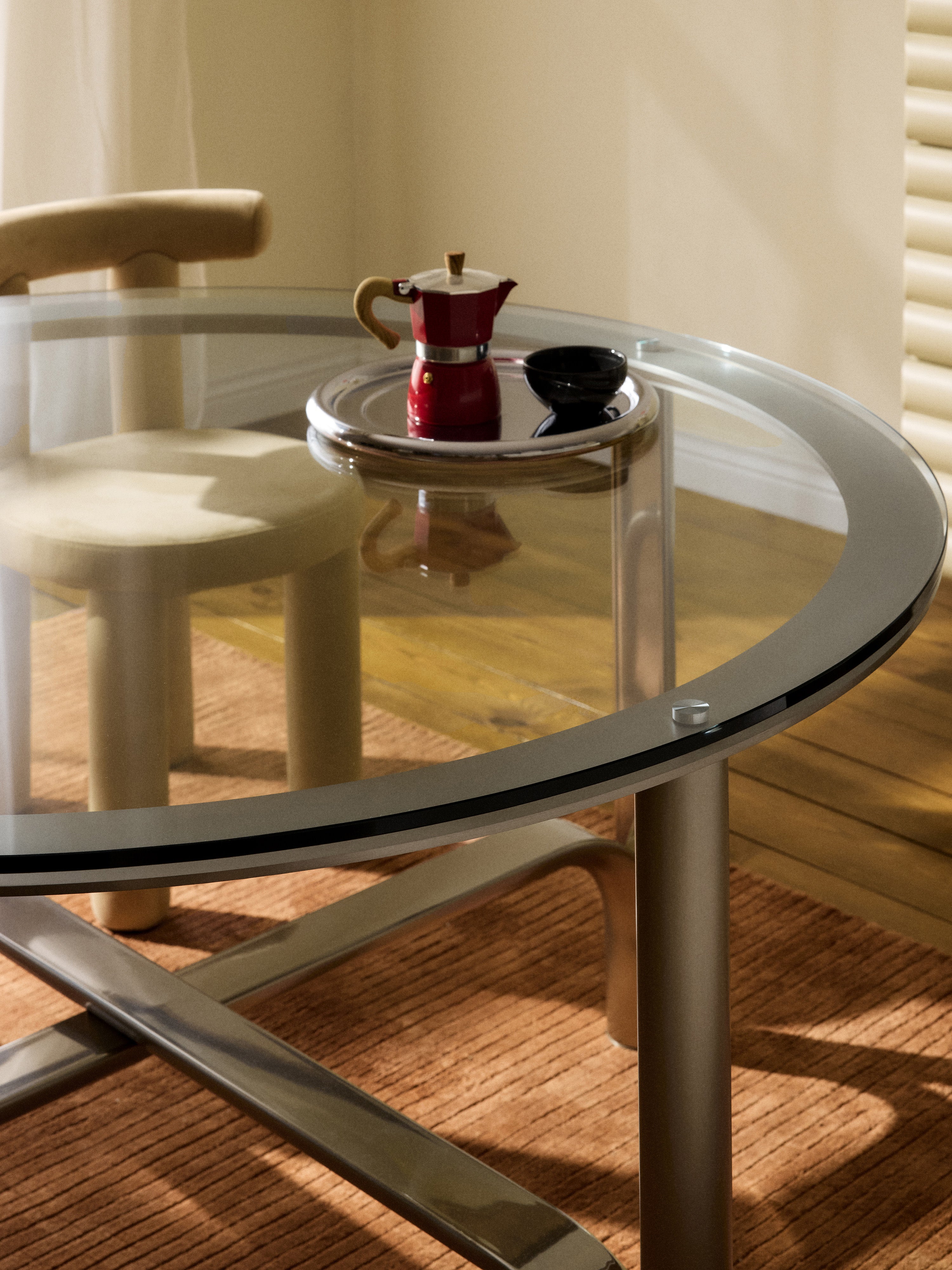 Neil Round Dining Table with Glass Top, in various sizes