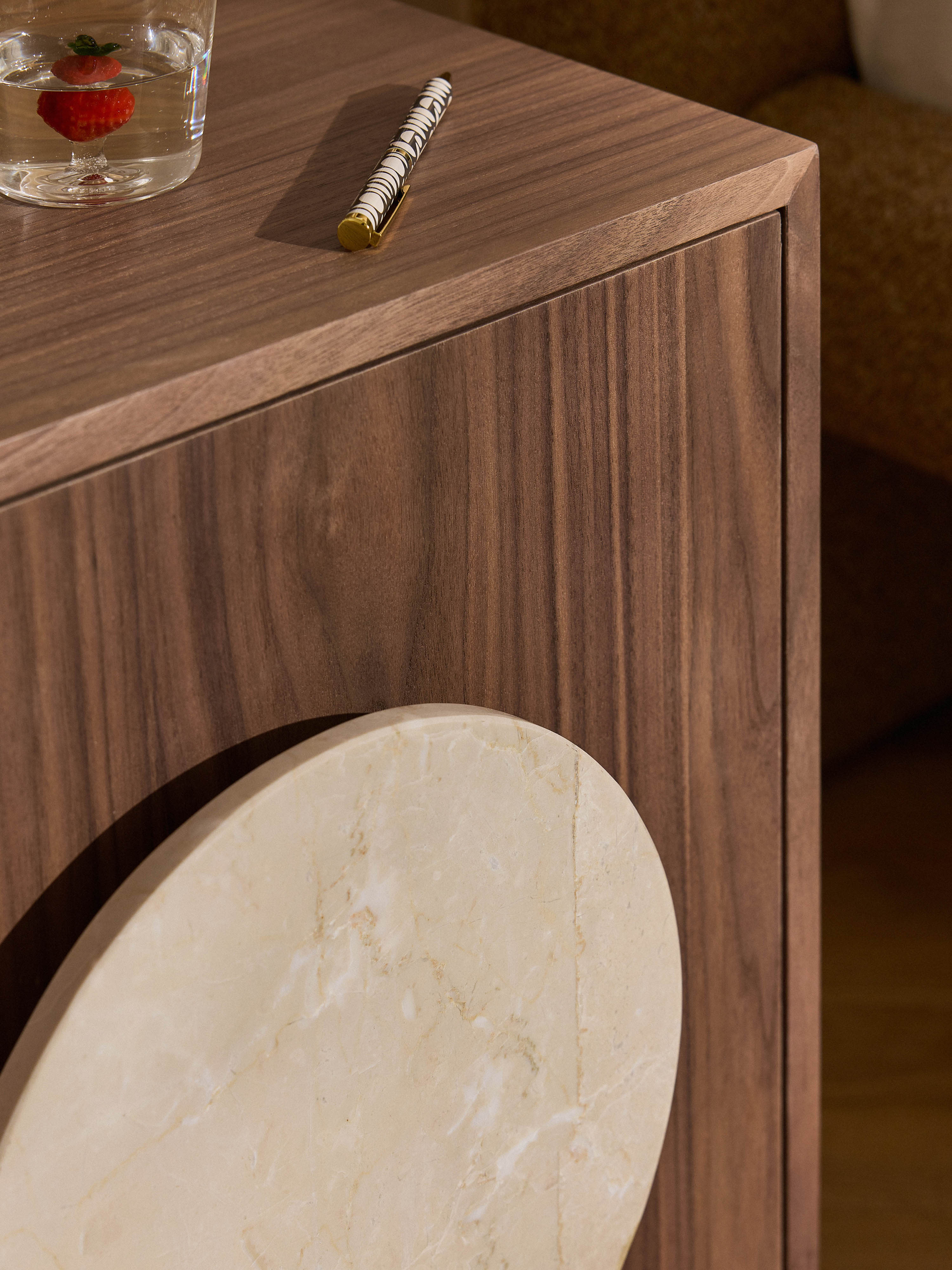 Holden Bedside Table with Travertine Handle