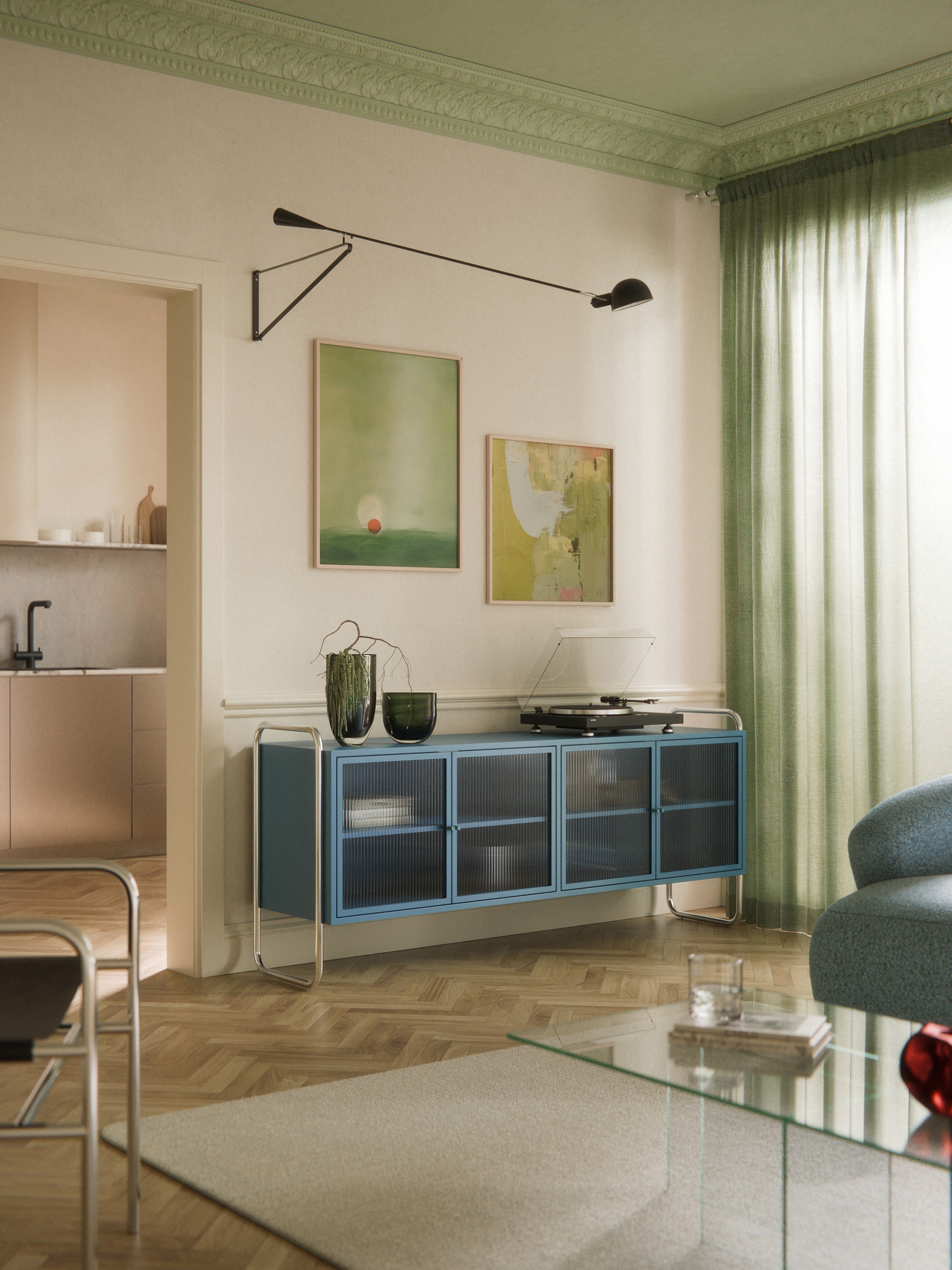 Robyn Metal Sideboard with Glass Front