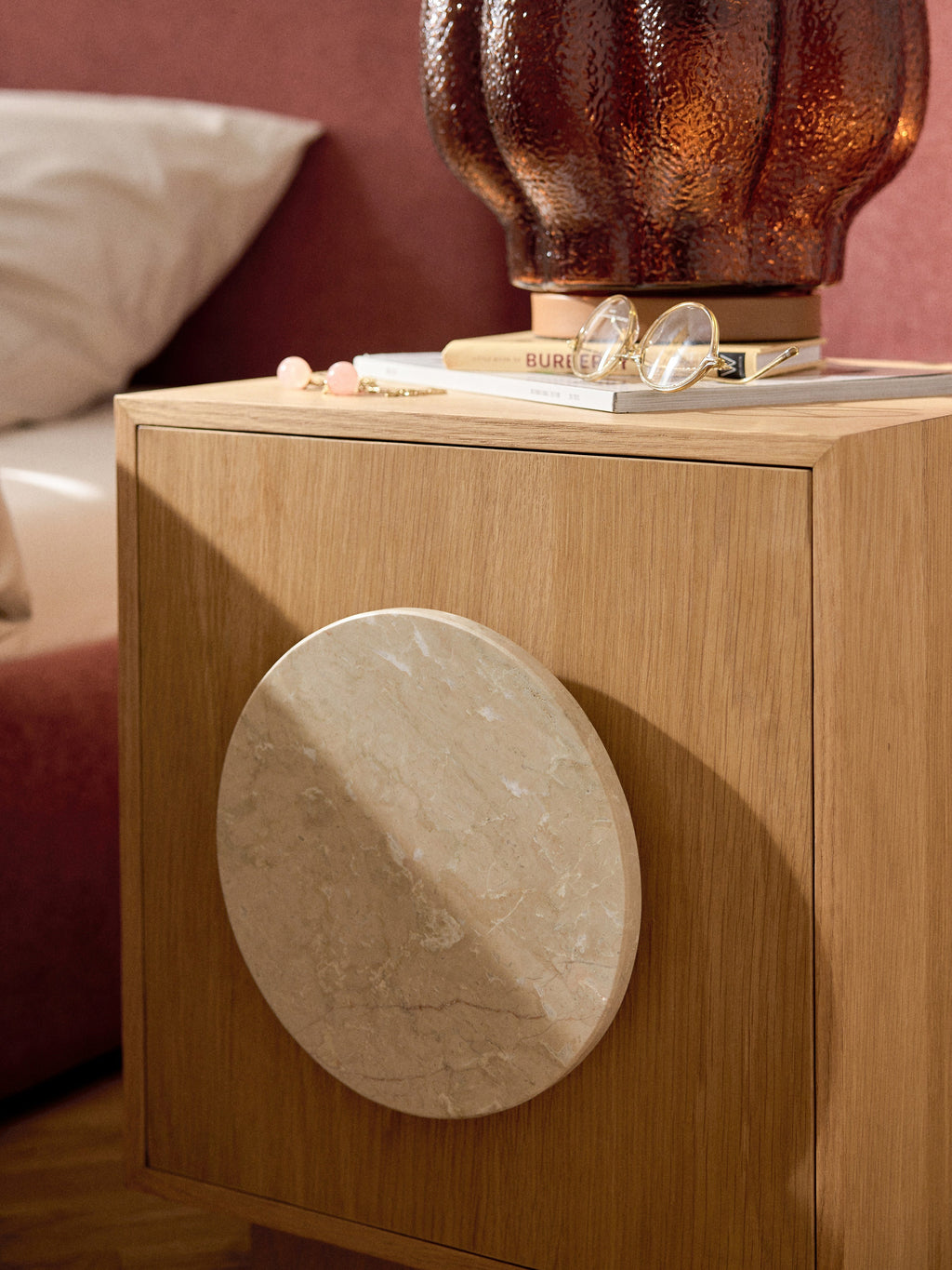 Holden Bedside Table with Travertine Handle