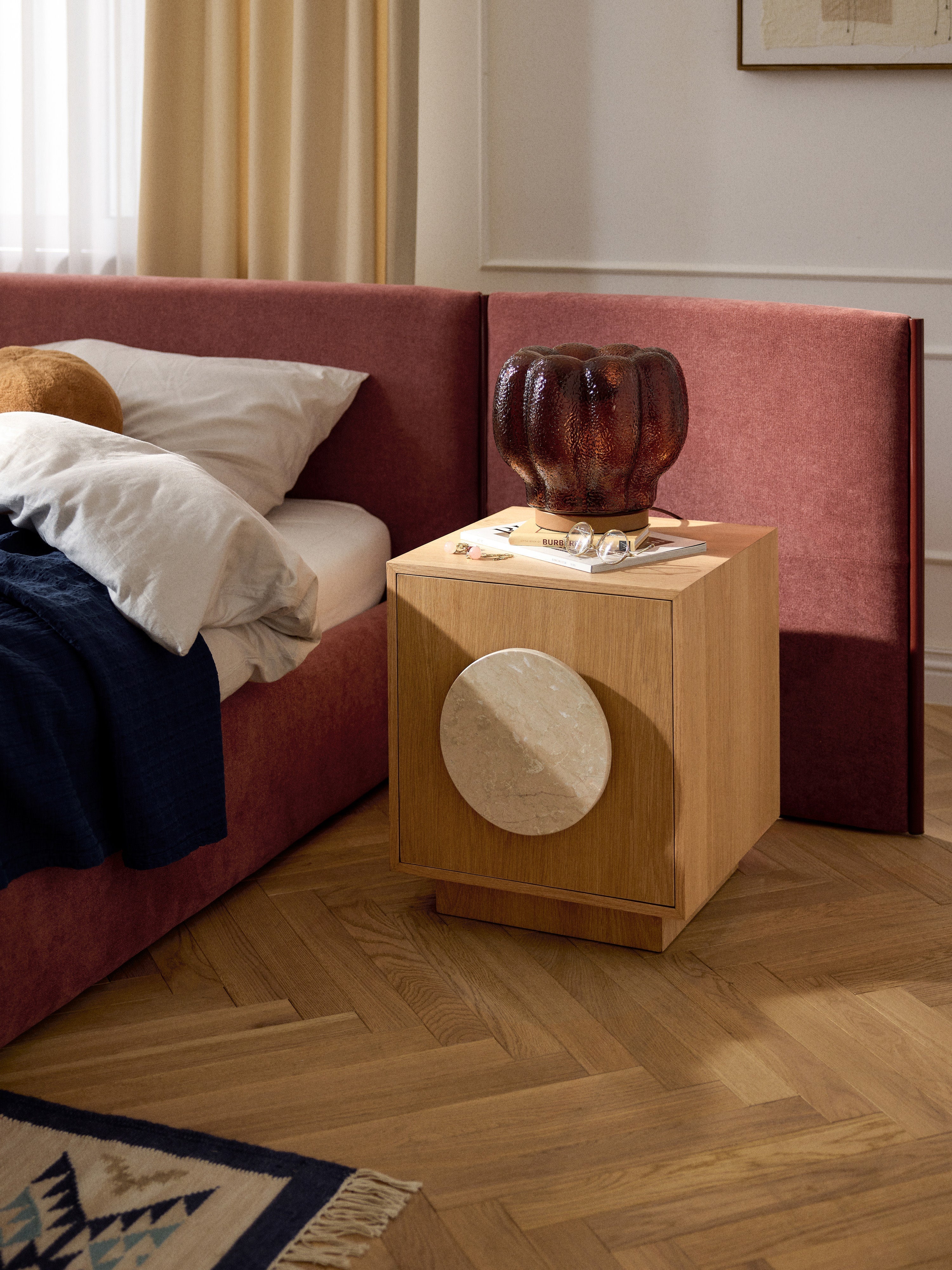 Holden Bedside Table with Travertine Handle