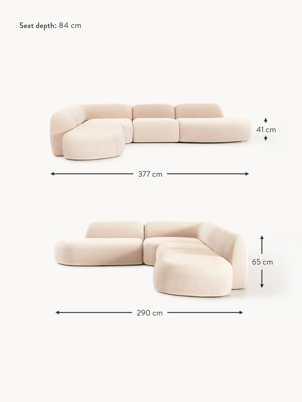 Wolke XL Modular Bouclé Corner Sofa with Chaise Ends