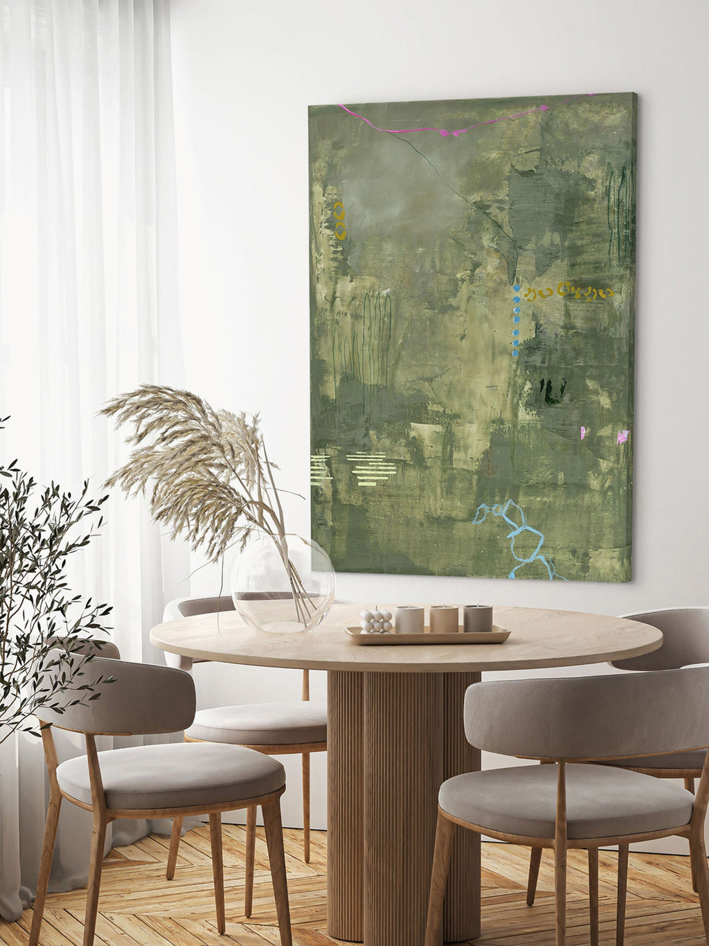 Petite Hand-Painted Canvas Art Green