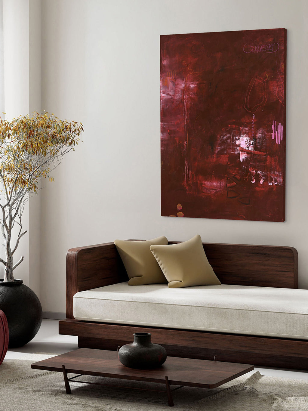 Red Hand-Painted Canvas Art Invisible