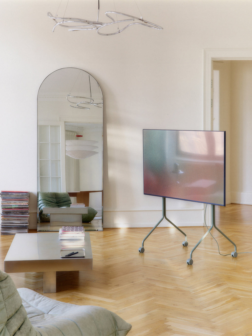 Light TV Stand Moon with Wheels
