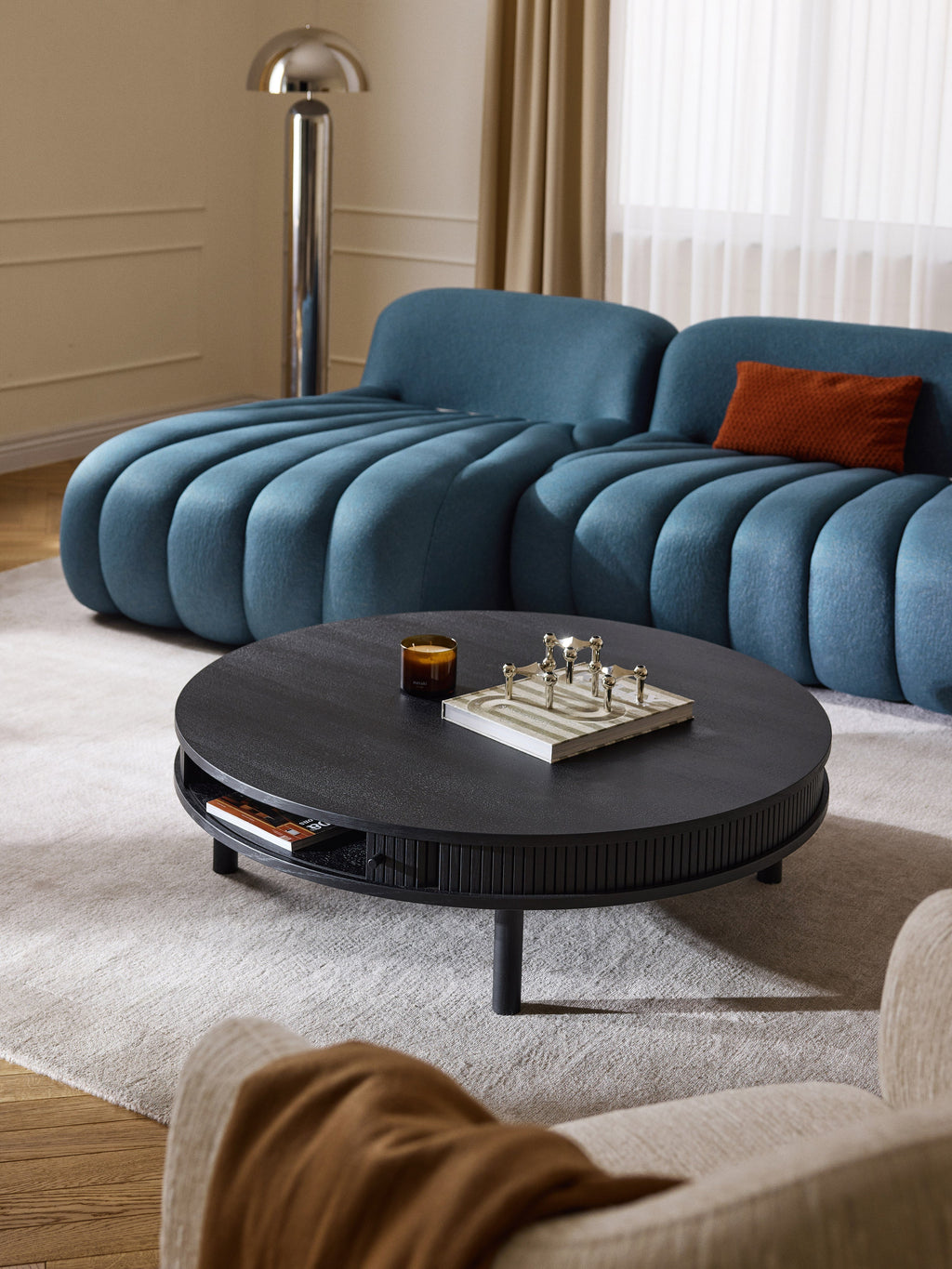 Calary Coffee Table with Fluted Front, Ø 110 cm