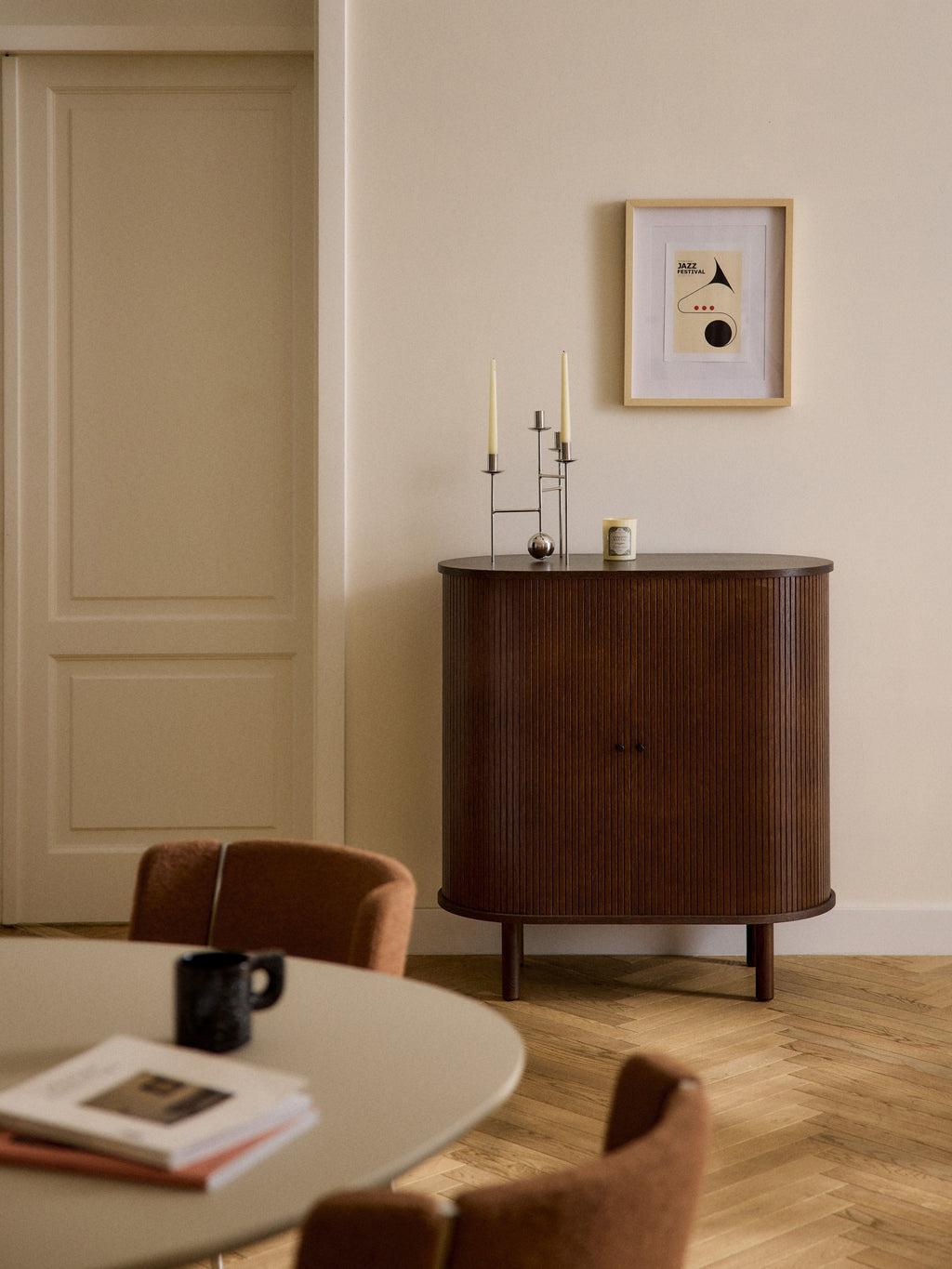 Calary Bar Cabinet with Fluted Front